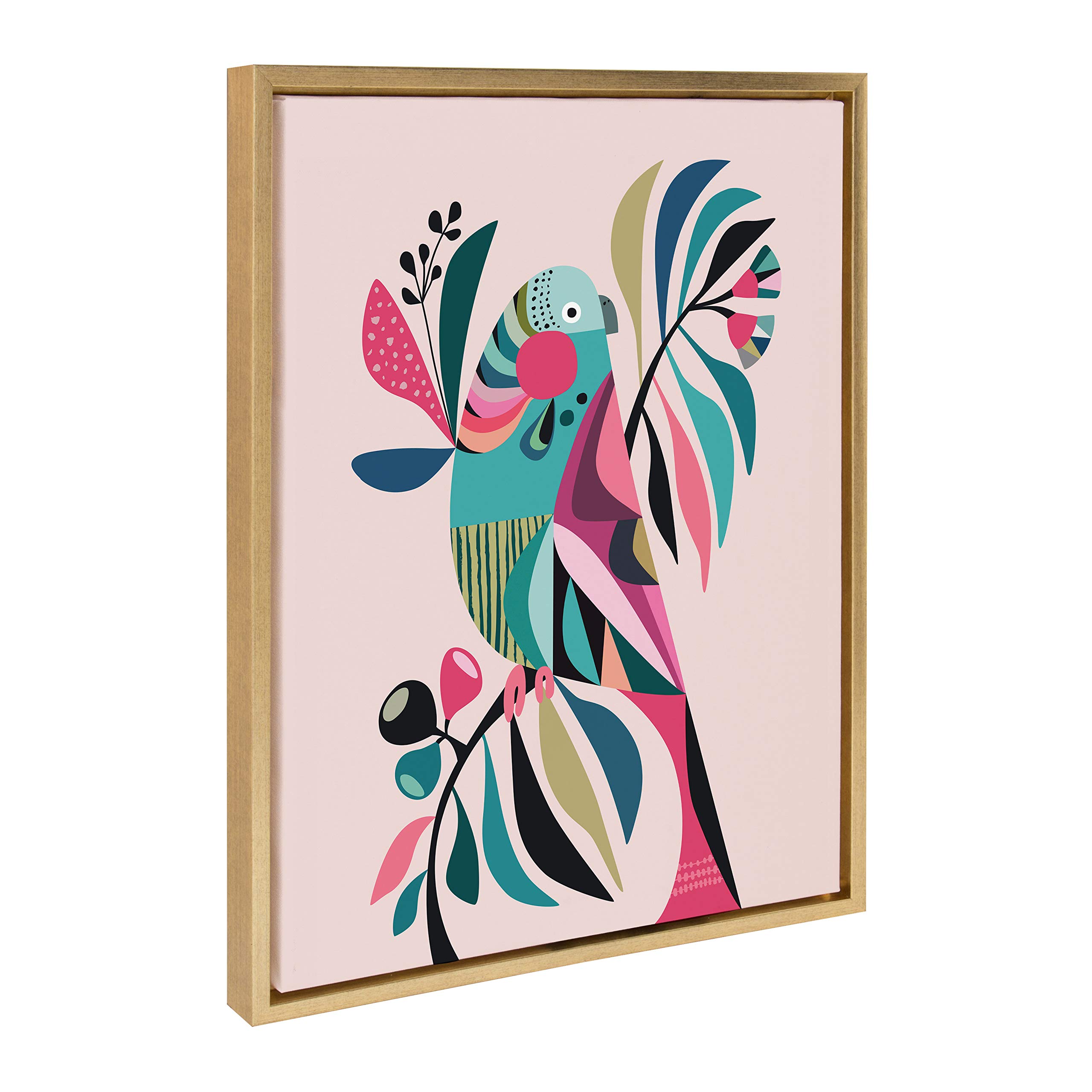 Rachel Lee Abstract Parakeet Framed Canvas Wall Art - 18x24 Inches Gold Modern Home Decor for Living Room, Bedroom & Office | Sylvie Collection by Kate and Laurel