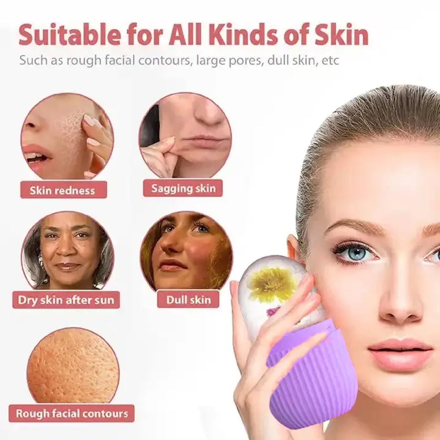 Natural Glow Ice Roller for Face, Eyes & Neck – Reusable Anti-Wrinkle Silicone Facial Massager (2-Pack, Violet) | Reduce Puffiness & Dark Circles, Soothe Skin for a Radiant Look – Perfect for Morning Routine & Post-Workout Recovery