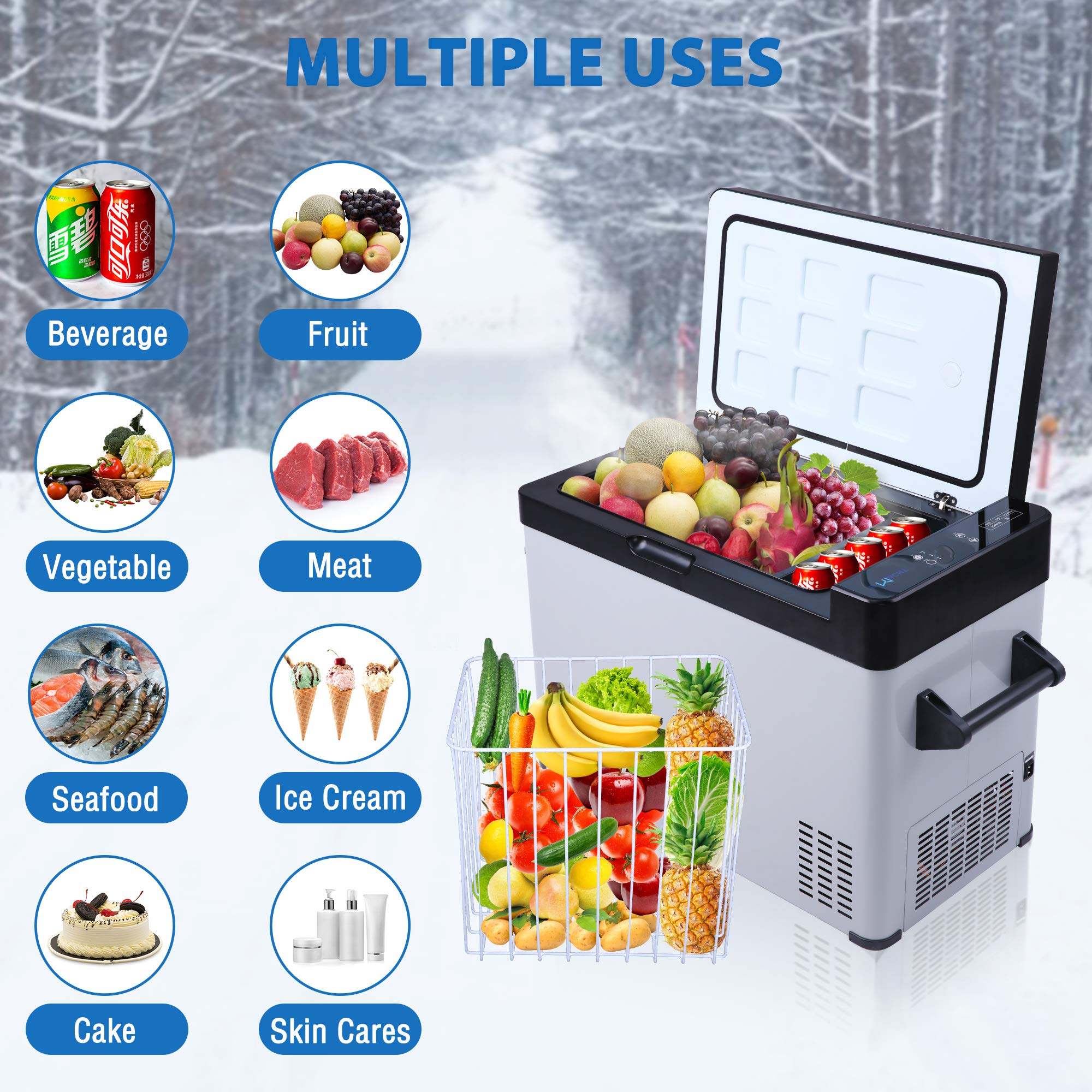 52 Quart Portable Car Refrigerator Freezer -7.6℉ to 68℉, 12V/24V DC Electric Cooler for RV, Truck, Boat & Camping | Perfect for Road Trips, Outdoor Adventures & Food Storage