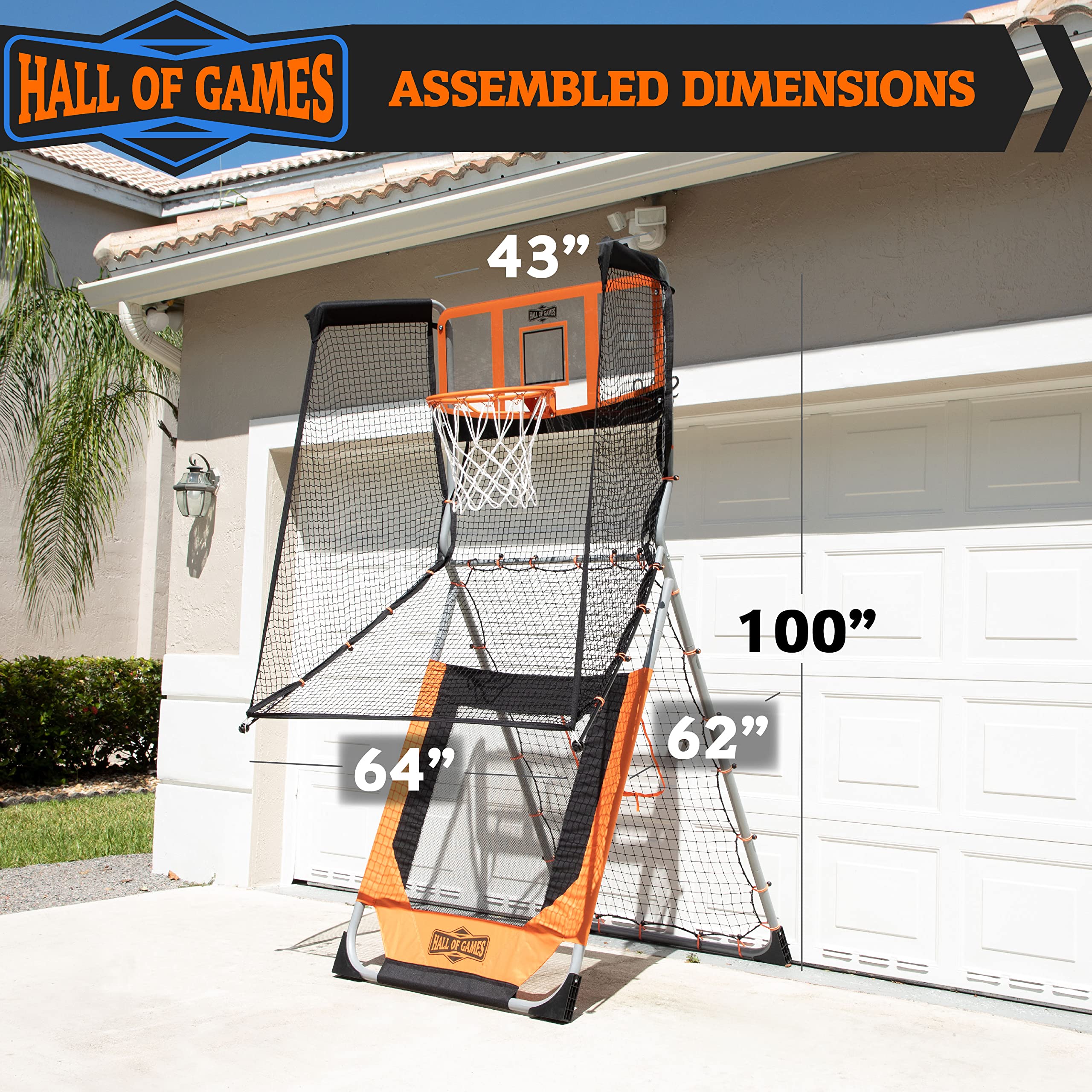 Hall of Games 2-in-1 Basketball & Baseball Rebound Trainer - Orange & Black Pitchback Net for Outdoor Sports Training | Perfect for Backyard Practice, Youth Sports Drills, and Family Fun Activities
