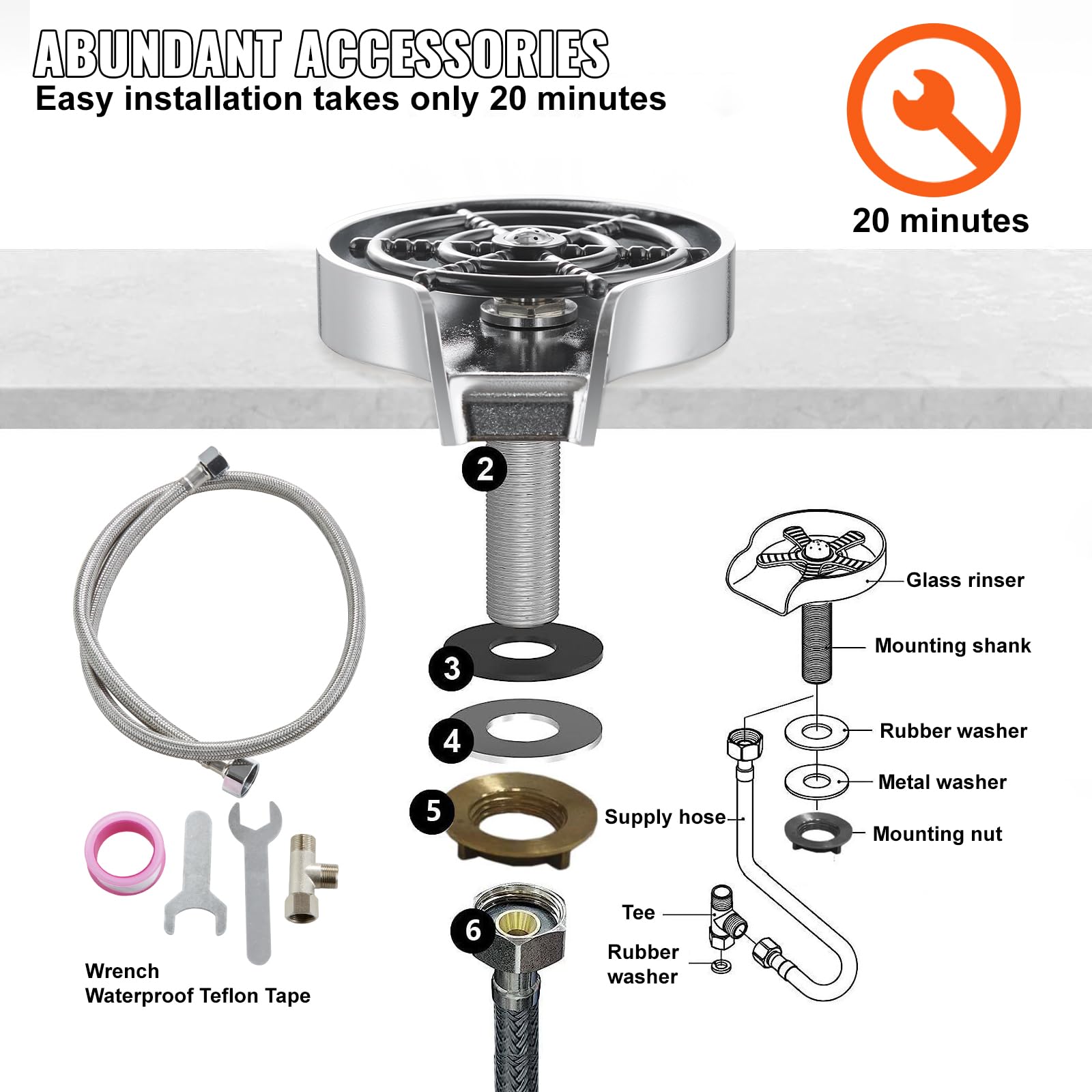 VEVOR 360° Rotating Glass Rinser for Kitchen Sink - Upgraded Cup Cleaner Attachment for Home, Cafe & Bar Use - Perfect for Washing Wine Glasses, Coffee Cups & Drinkware