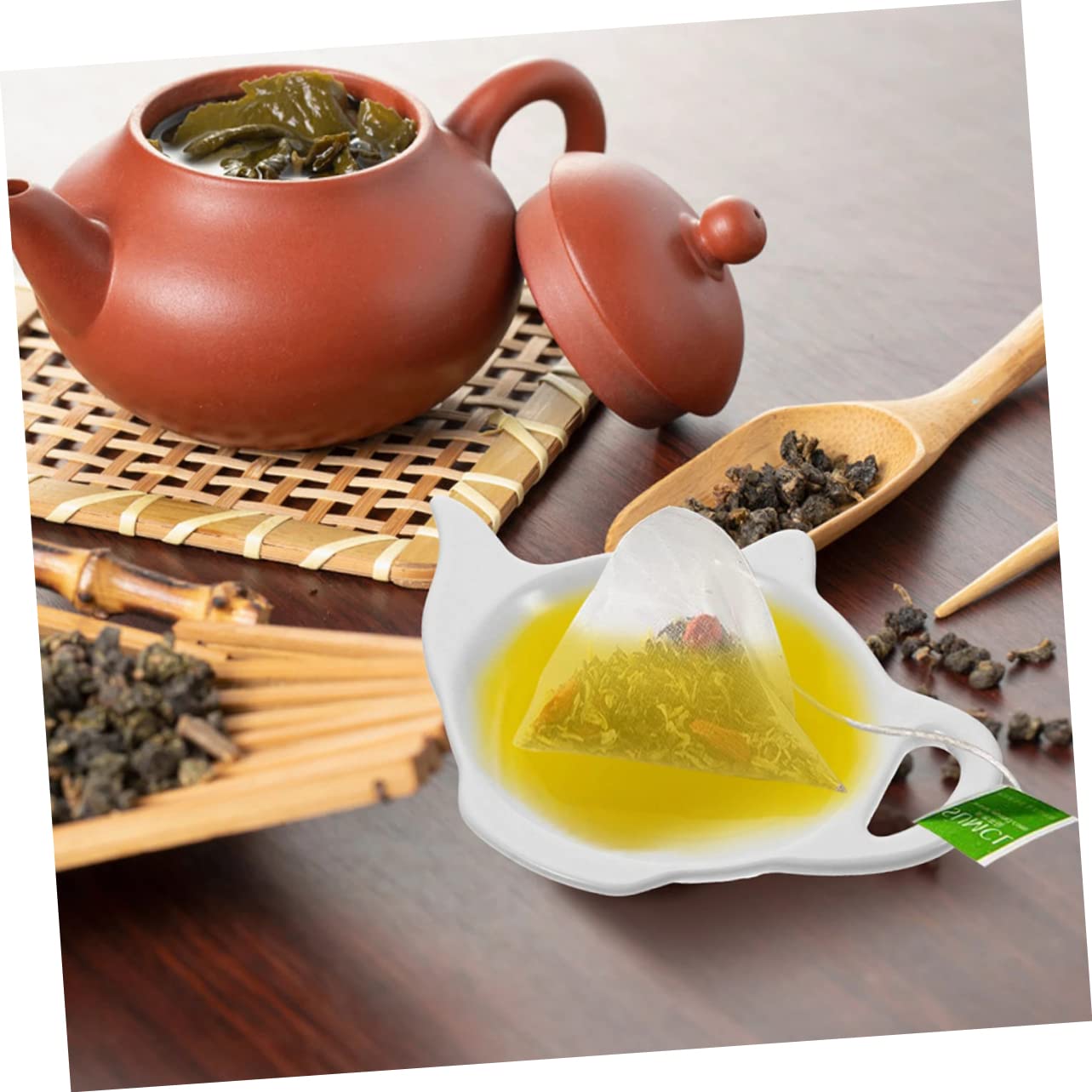 HEMOTON 3-Piece Ceramic Tea Bag Holder Set - Teapot-Shaped Coaster, Teaspoon Rest & Loose Leaf Tea Organizer - Perfect for Afternoon Tea, Kitchen Decor & Gift Giving