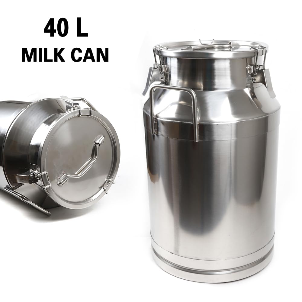 Premium Stainless Steel Milk Can & Wine Bucket - 40L (10.56 Gallon) Heavy Duty Storage Container with Airtight Lid - Ideal for Dairy, Winemaking, Oil Storage & Farmhouse Decor