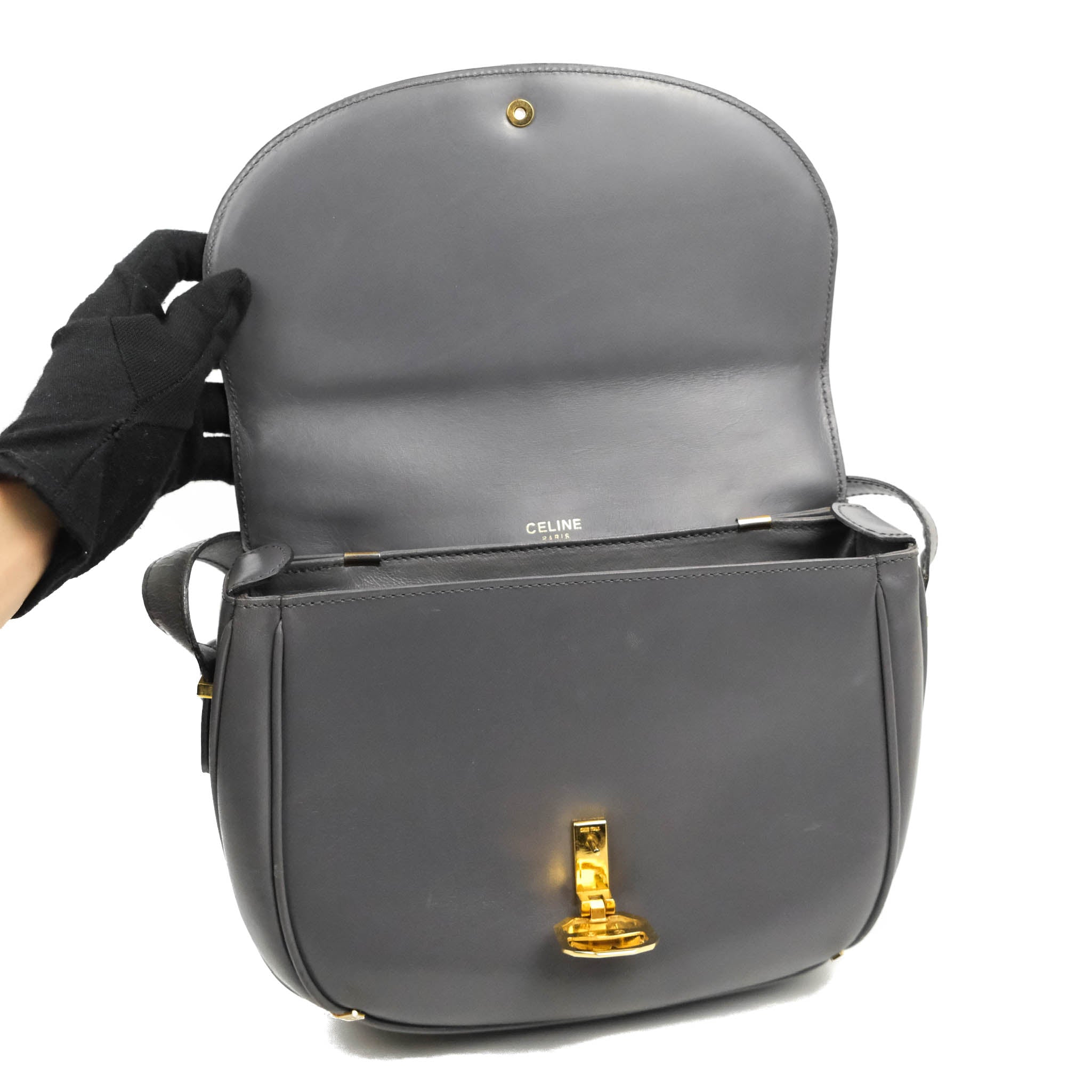 Vintage Celine Royal Triomphe Lock Crossbody Bag in Grey - Elegant Shoulder Purse for Women, Perfect for Date Night & Evening Events