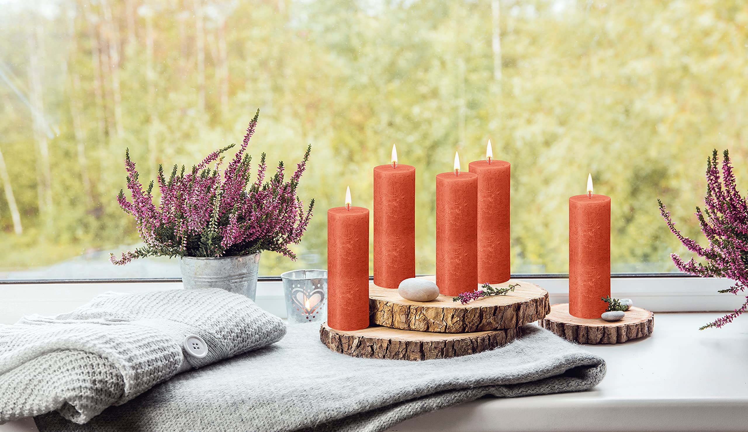 BOLSIUS 4-Pack Orange Rustic Pillar Candles - 2.75 x 7.5 Inches Long-Lasting Unscented Candles - Premium European Quality Plant-Based Wax - Dripless Smokeless 85-Hour Burn Time - Perfect for Weddings, Parties, Home Decor, and Romantic Dinners