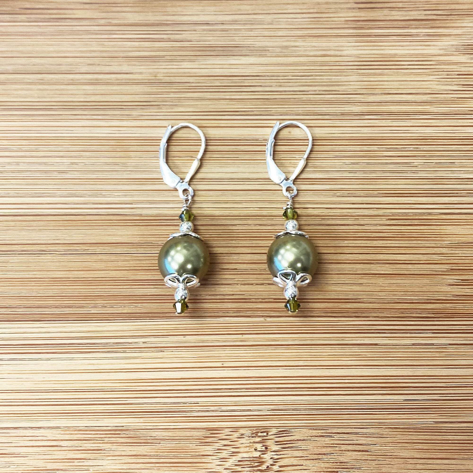 Sterling Silver Pearl Drop Earrings with Crystals for Women