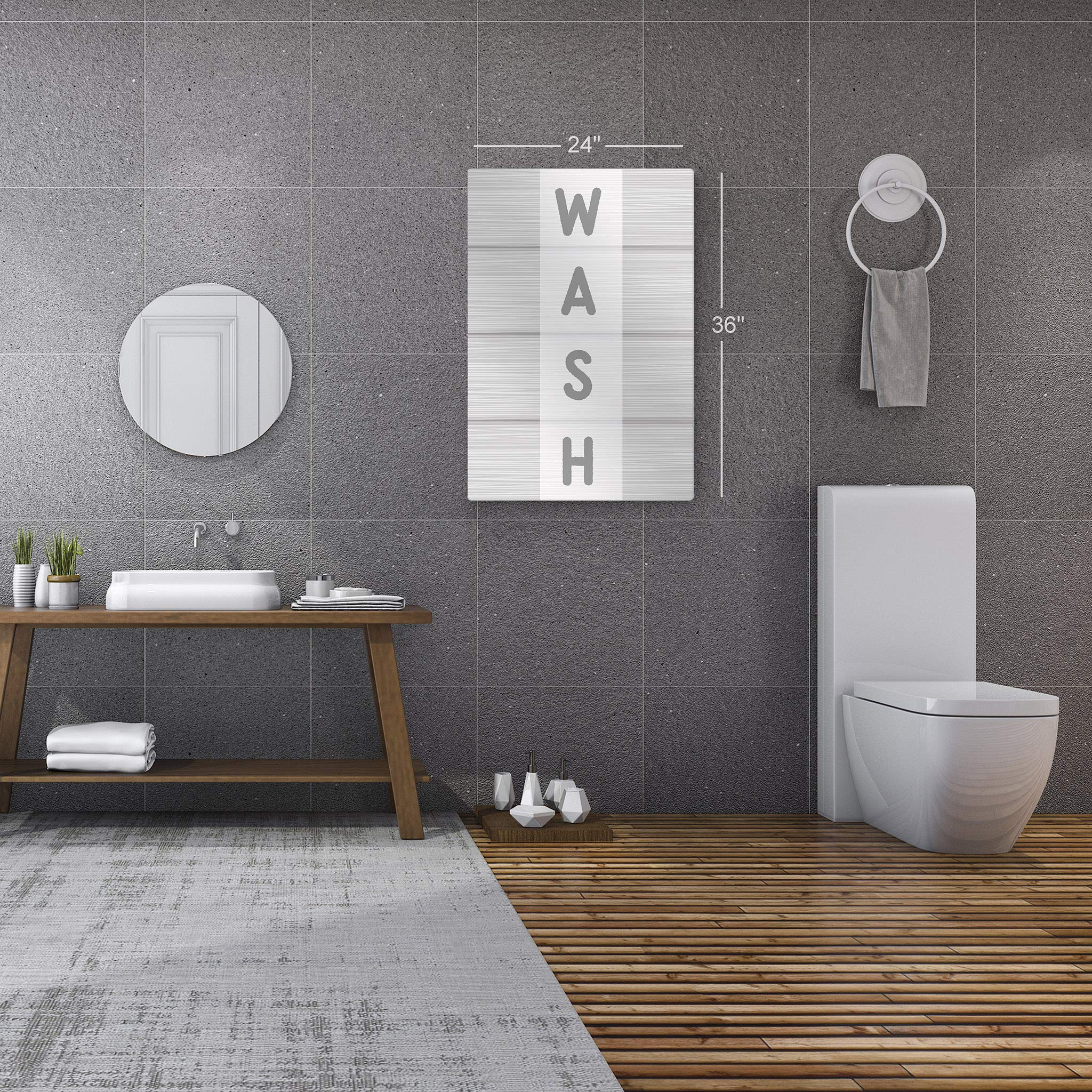 Funny Bathroom Sign Metal Print - Wash Grey Typography Wall Art for Home & Bathroom Decor - Ready to Hang (12x8)
