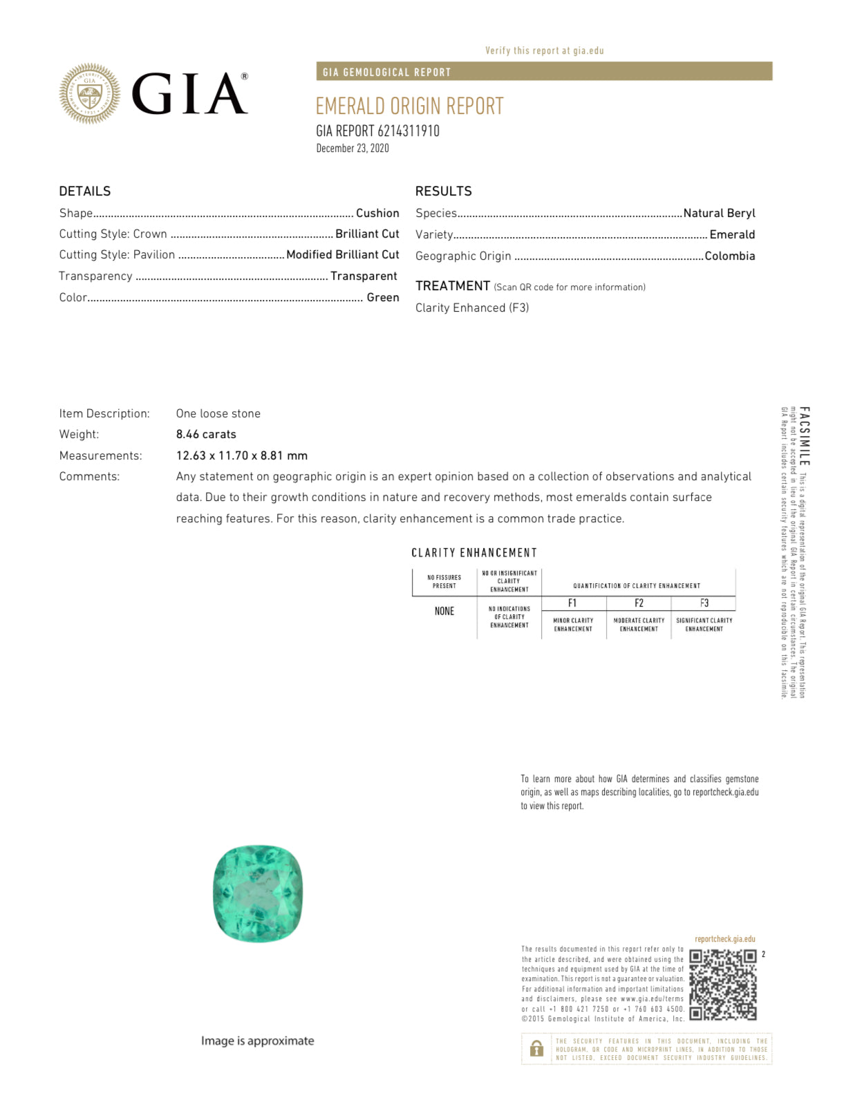 8.46 Carat GIA Certified 13x12mm Bluish Green Natural Loose Cushion Cut Colombian Emerald Gemstone for Jewelry Making, Engagement Rings & Luxury Gifts