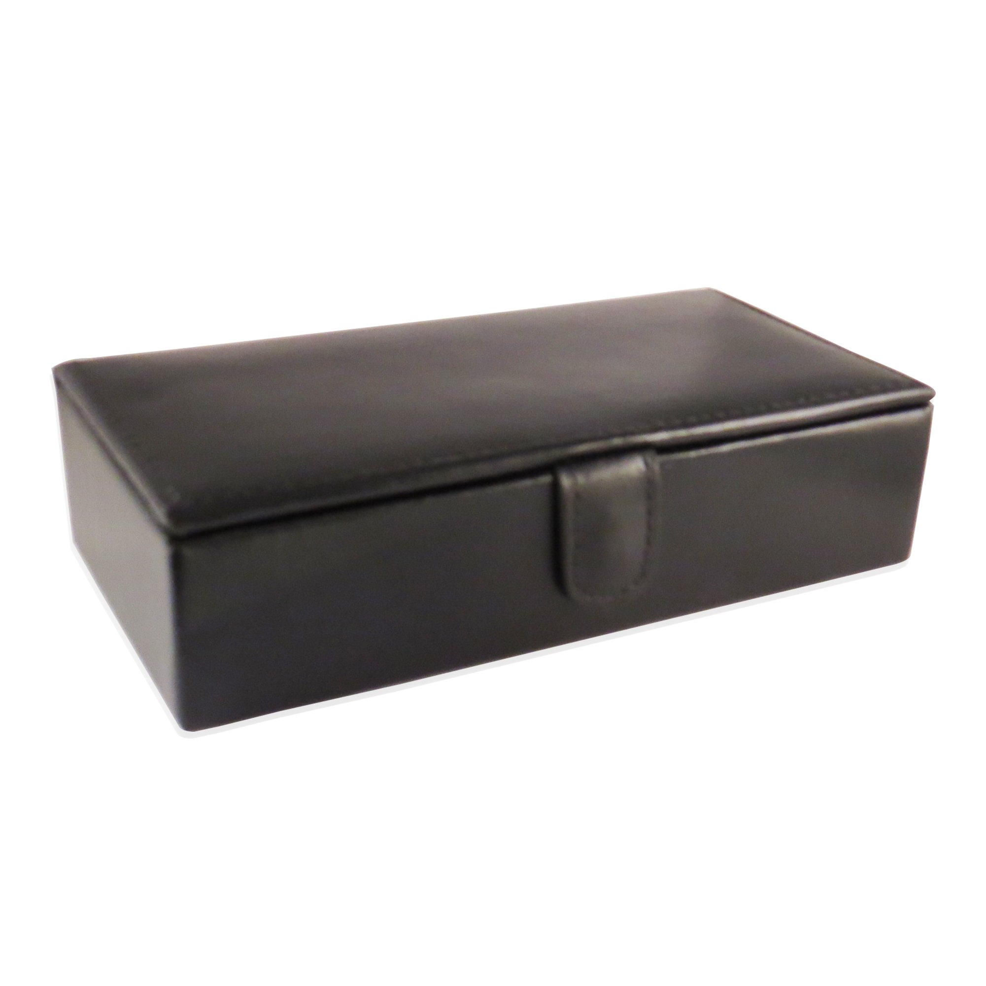 Premium Leather Travel Cufflinks & Rings Storage Box - Holds 8 Pairs of Cufflinks - Jewelry Display Case with White Gift Box (6.25