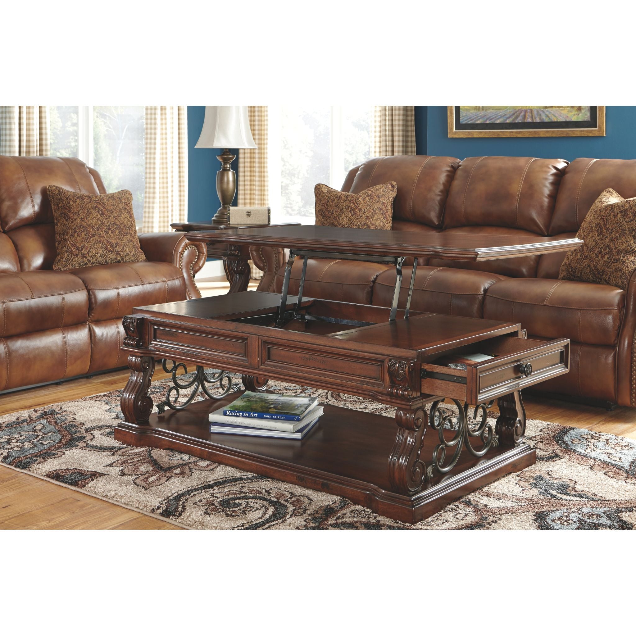 Alymere Rustic Brown Coffee Table - Farmhouse Style Living Room Furniture for Home Decor
