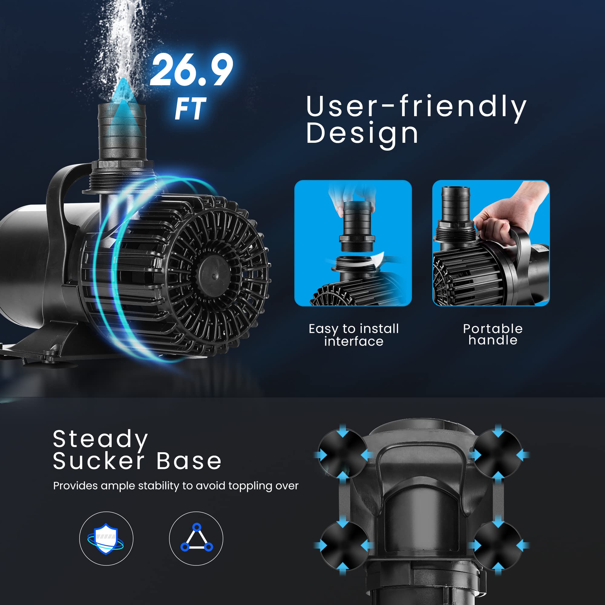VIVOHOME 620W 9000GPH Submersible Water Pump for Koi Ponds, Swimming Pools, Waterfalls, Fountains, Fish Tanks & Aquariums - Powerful & Quiet Water Circulation for Outdoor & Indoor Use