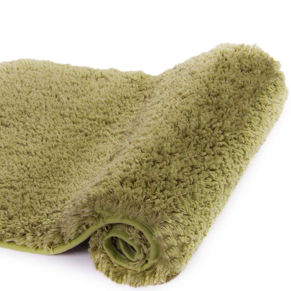 Walensee Large Bathroom Rug 24x48 Inches - Ultra Soft Olive Green Shaggy Bath Mat | Super Absorbent & Machine Washable Microfiber | Non-Slip Luxury Floor Mat for Bathroom, Shower & Vanity Area
