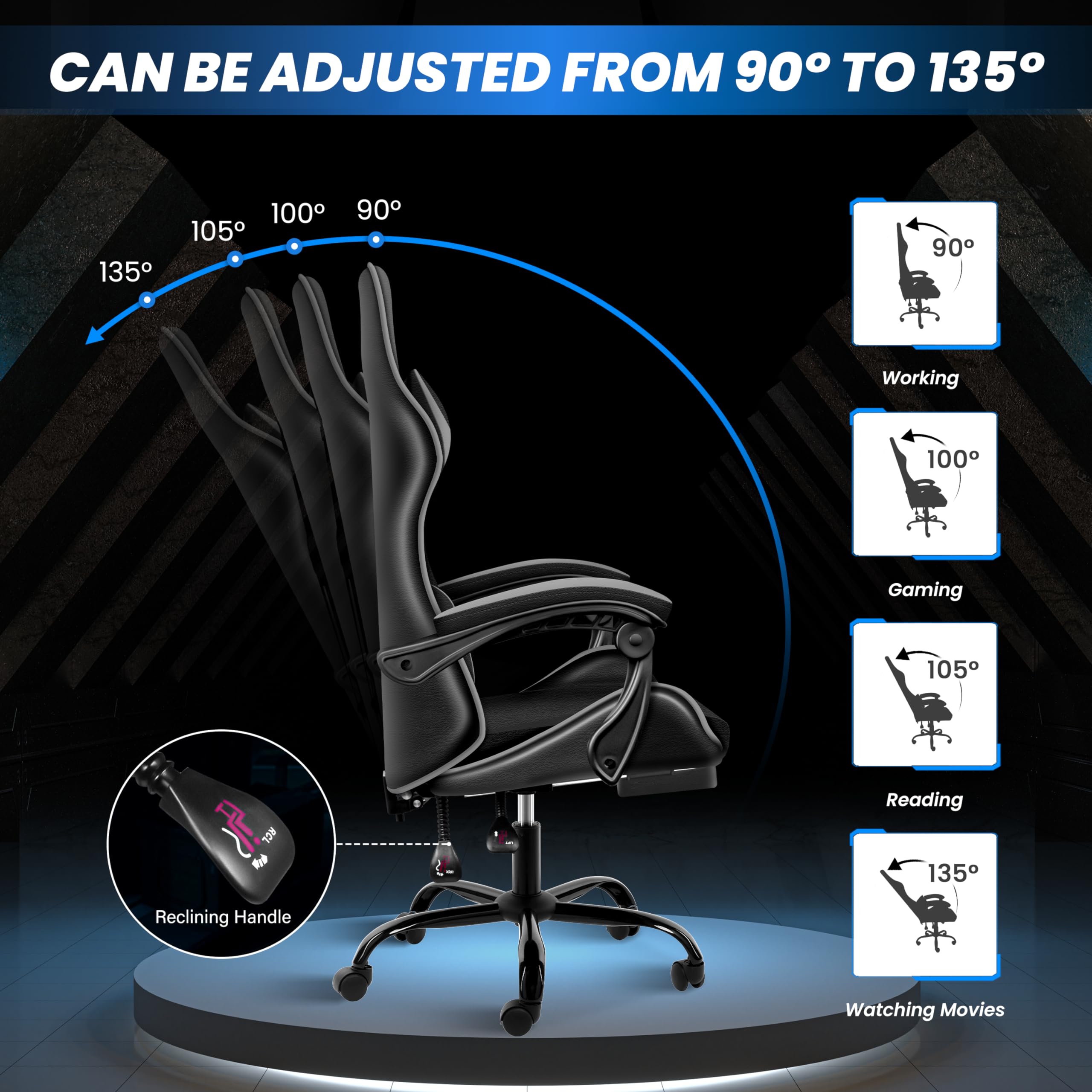 YSSOA Ergonomic Gaming Chair with Adjustable Footrest - Big and Tall Racing Style Office Chair with Headrest & Lumbar Support - Perfect for PC Gaming, Esports, and Home Office Workspace