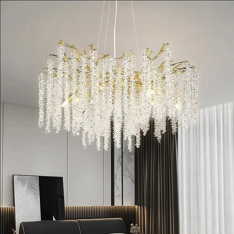 Luxury Round Crystal Chandelier - Modern Ceiling Light Fixture with Branch Design for Dining Room, Living Room & Bedroom Lighting
