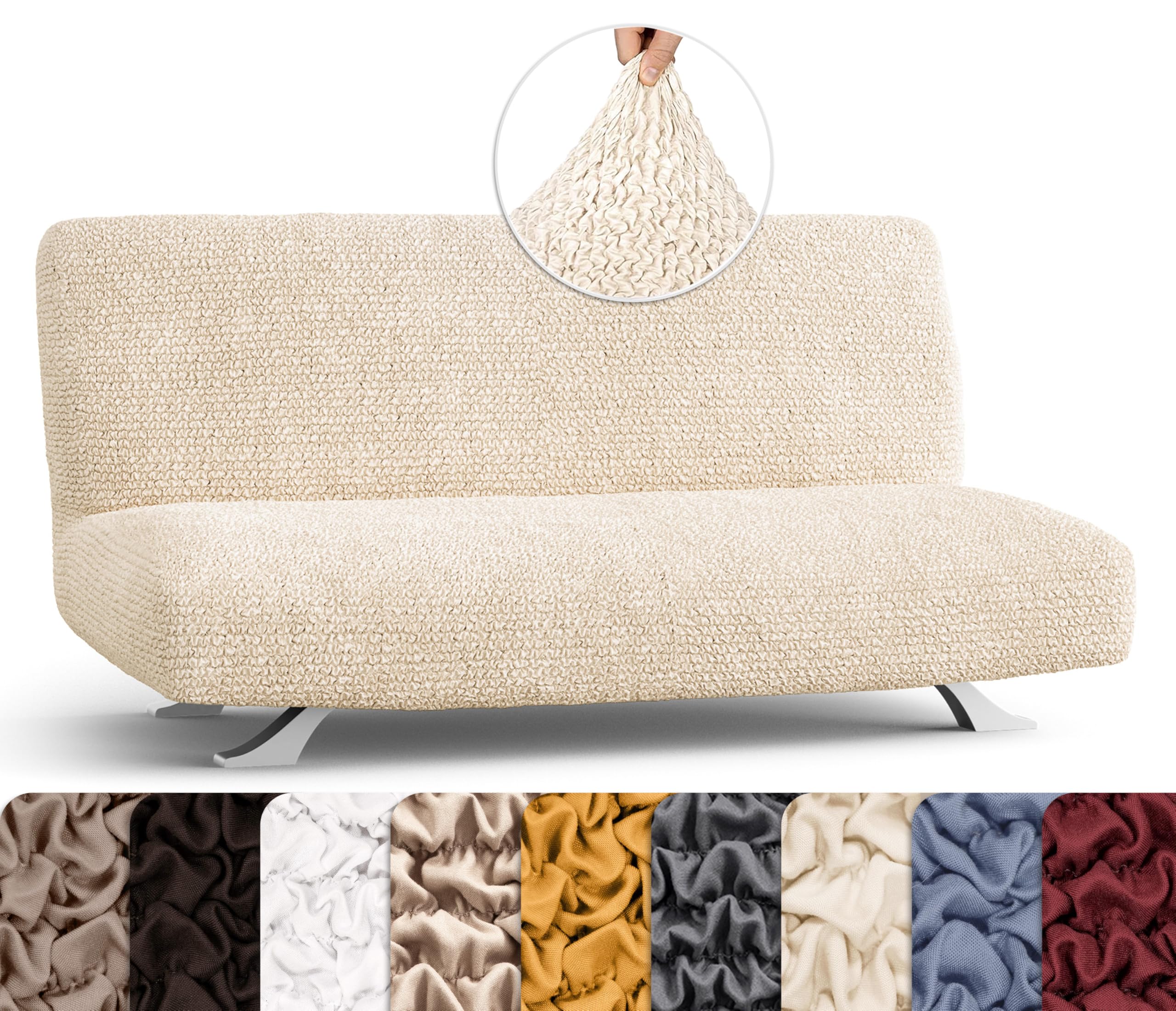 PAULATO BY GA.I.CO. Stretch Futon Cover - Soft Microfiber Armless Sofa Bed Slipcover, 1-Piece Form Fit Protector for Kids & Pets (Cream) - Perfect for Living Rooms, Dorms, and Guest Rooms