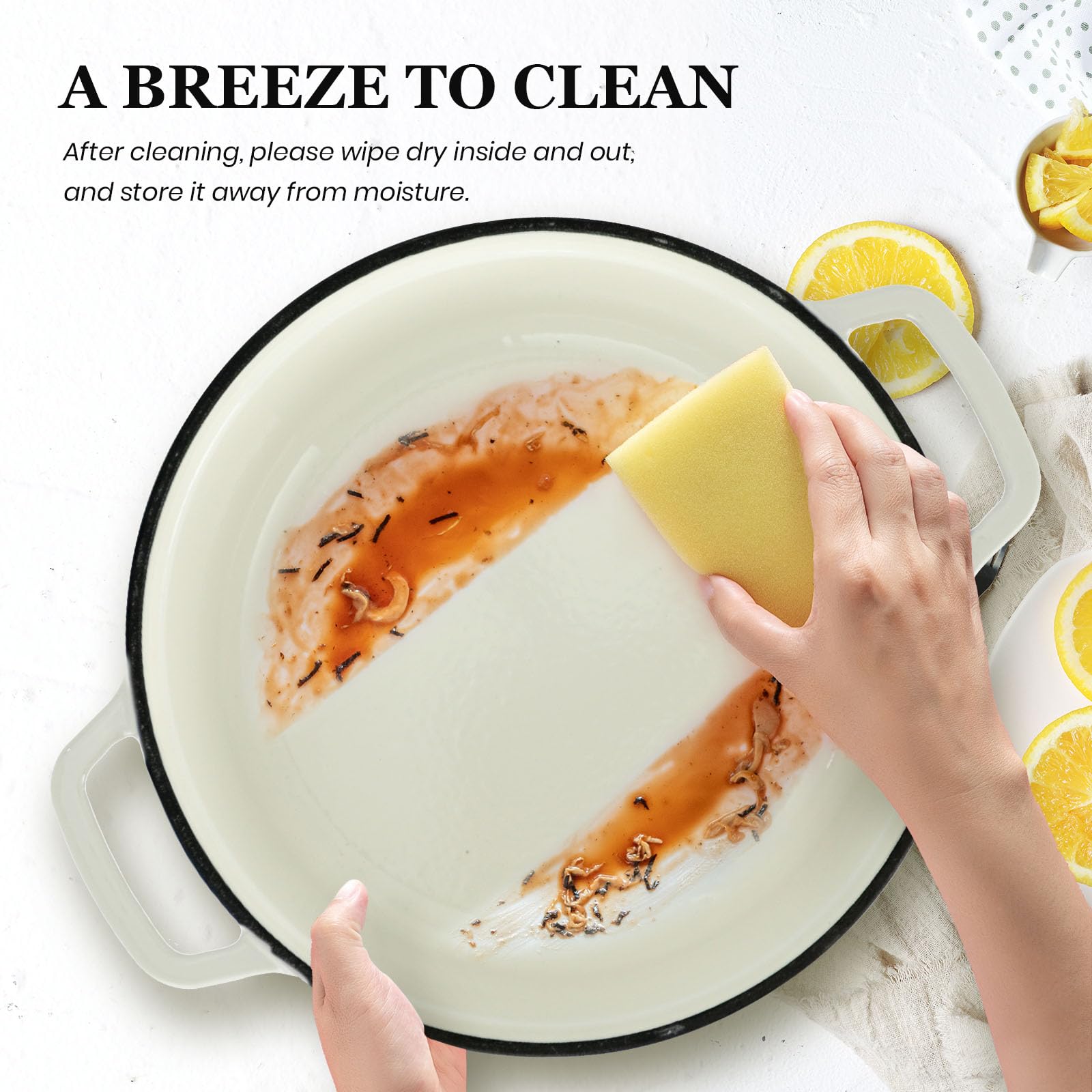 Overmont 5QT Enameled Cast Iron Dutch Oven with Lid - Heavy Duty Cookware for Braising, Stews, Roasting & Bread Baking - Includes Free Cookbook & Cotton Potholders - Perfect for Home Cooking, Camping & Outdoor Use (White)