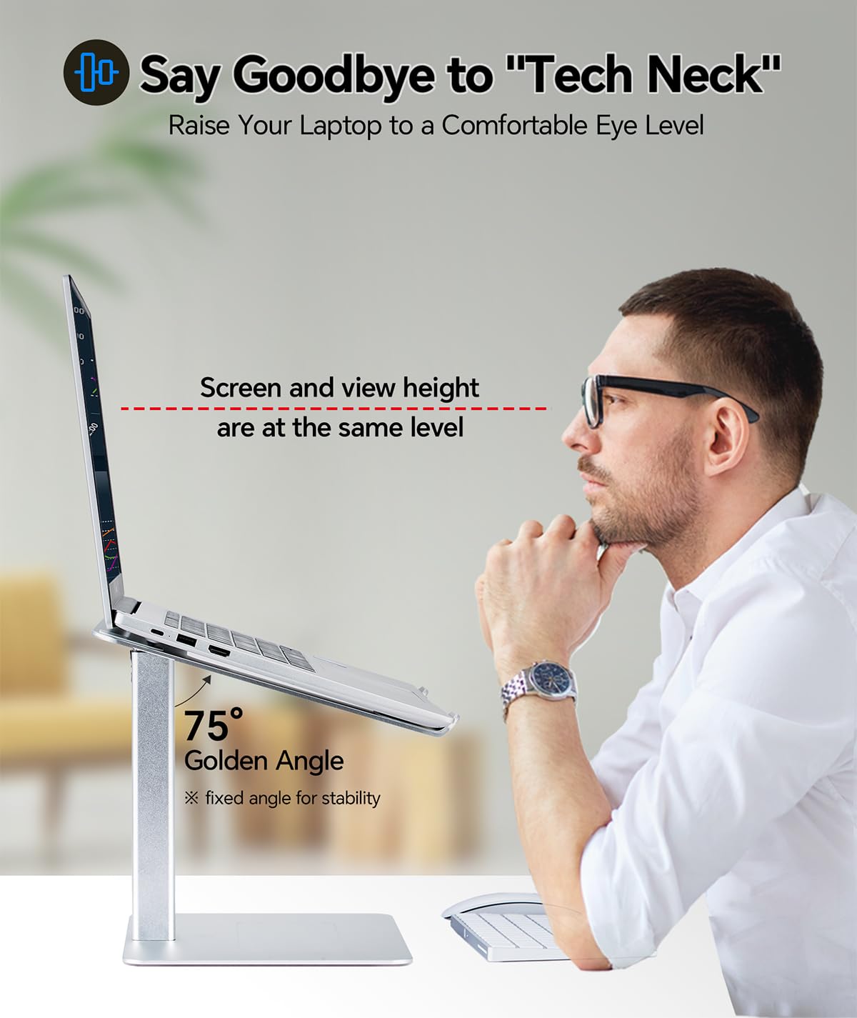 Adjustable Laptop Stand for Desk - Ergonomic Sit to Stand Riser for 13-16.5 Inch Laptops (MacBook Compatible) - Silver | Perfect for Home Office, Gaming & DJ Workstations