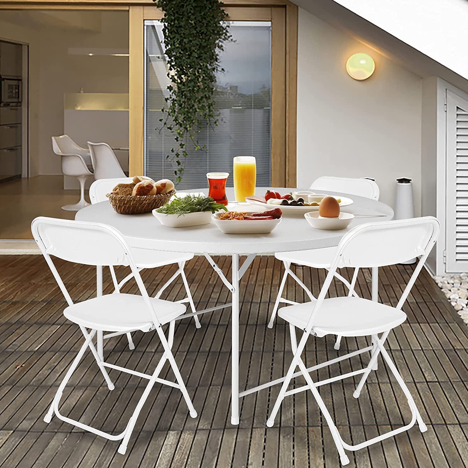LUCKYERMORE White Plastic Folding Chairs - Heavy Duty Stackable Commercial Chairs with Steel Frame for Indoor & Outdoor Use - 330lbs Capacity (12 Pack) - Perfect for Office, Wedding, Party, Picnic, School, and Events