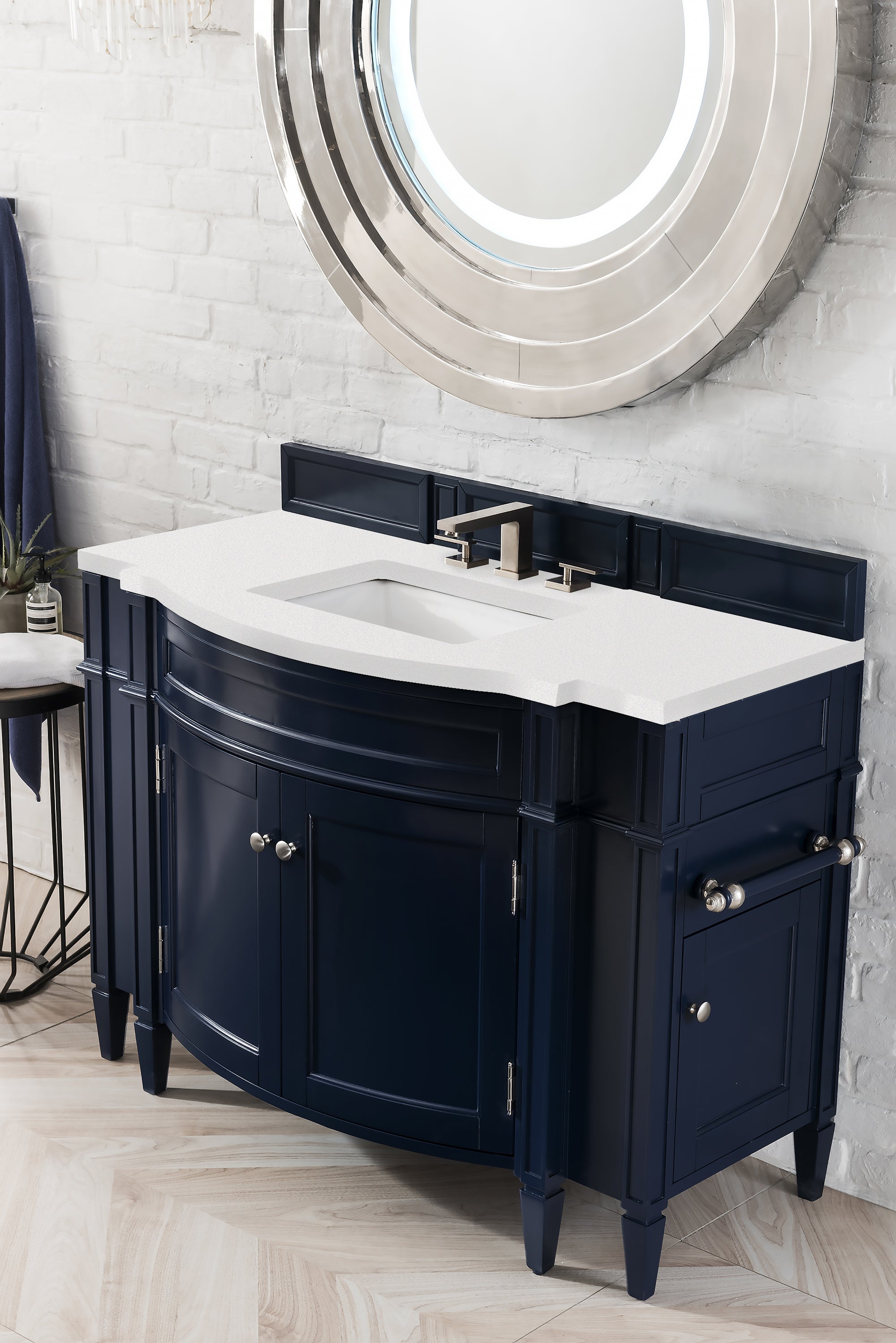 Brittany 46 Inch Single Bathroom Vanity Set with Victory Blue Cabinet & 3CM Classic White Quartz Countertop - Perfect for Modern Master Bathrooms & Guest Suites