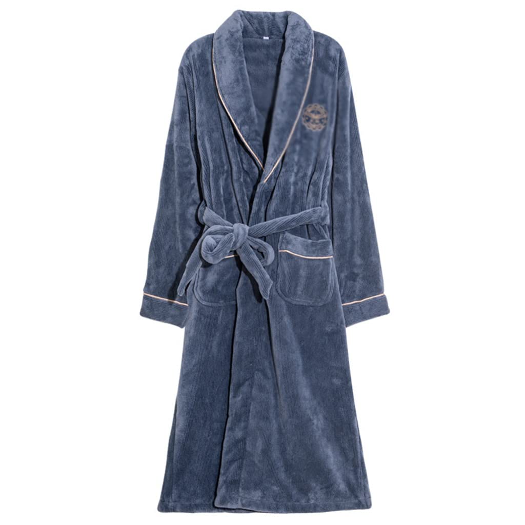 Men's Flannel Kimono Robe - Warm Winter Bathrobe & Sleepwear Nightgown, Thick Cozy Home Loungewear (Blue, XXXL) - Perfect for Relaxing at Home, Spa Days & Cold Weather Comfort
