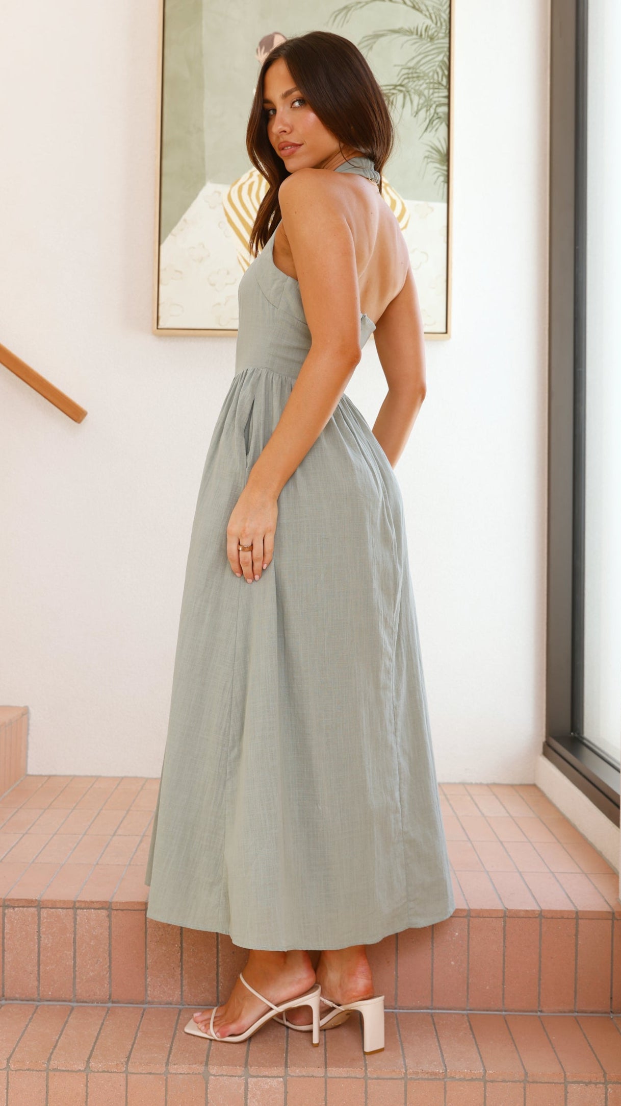 Caden Maxi Dress for Women - Flowy Long Boho Summer Dress in Sage Green | Perfect for Beach, Vacation & Casual Outings