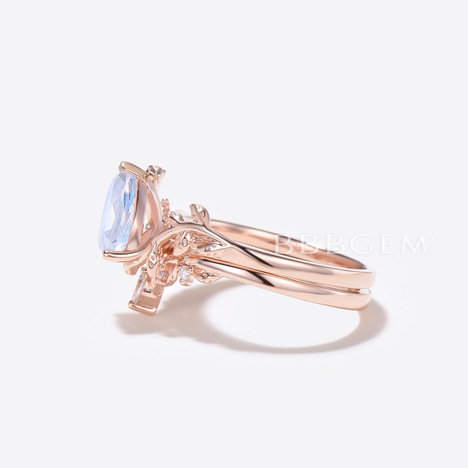 Pear Natural Moonstone Bridal Set Leaf Vine Diamond Engagement Ring - Elegant Wedding Jewelry for Brides, Proposals & Anniversary Gifts