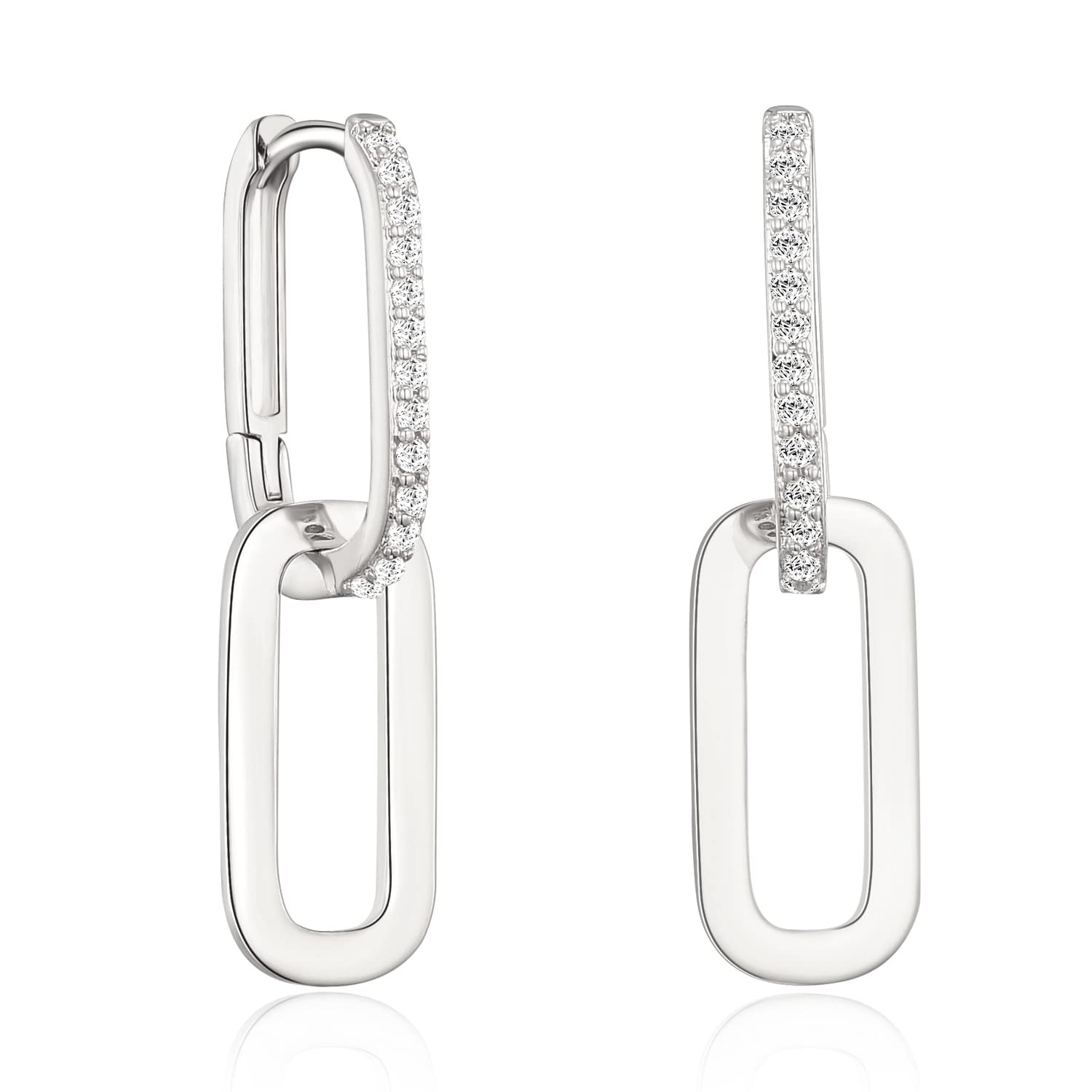 LILIE&WHITE 14K Gold Pave Cubic Zirconia Convertible Hoop Earrings for Women - Paperclip Link Chain Drop Dangle Jewelry Set (Rectangle Shape) | Perfect for Parties, Weddings & Everyday Elegant Wear