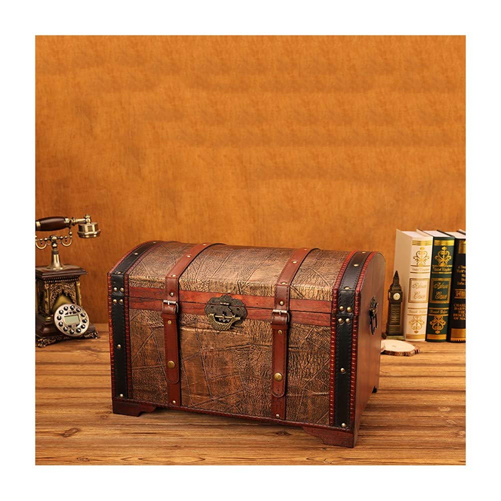MAHFEI Antique Wooden Treasure Chest - Vintage Jewelry Box, Decorative Storage Box for Jewelry, Photos & Sundries - Nordic Retro Style Home Decor (45x31x31cm, Brown) | Perfect for Window Display, Photography Props & Gift Storage