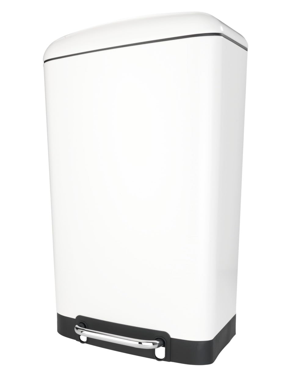8 Gallon Stainless Steel Trash Can with Foot Pedal - Hands Free Kitchen Garbage Bin with Lid, 13.4x24x12.8 Inch (White) - Perfect for Home, Office, and Restaurant Use