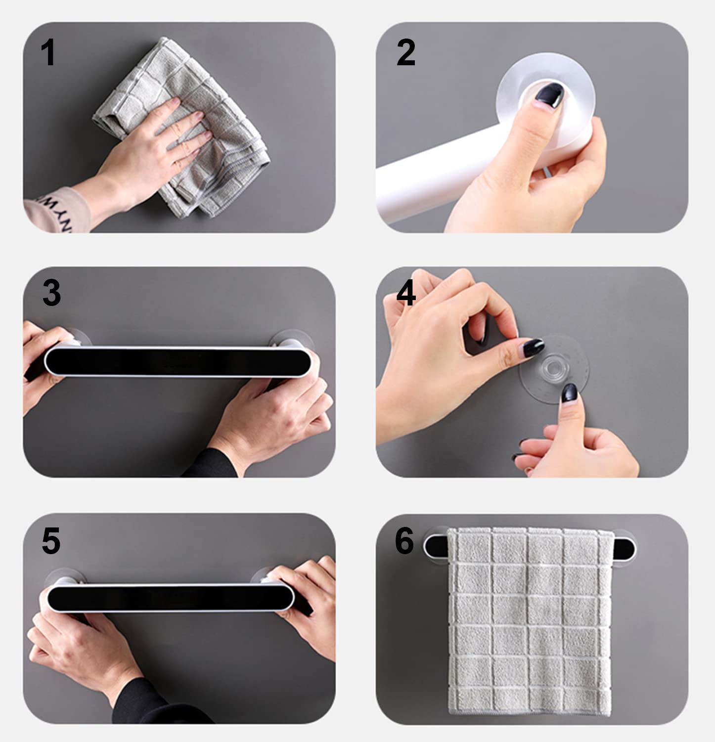 Wolpin Plastic Adhesive Towel Hanger - 25.7cm Bathroom Wall Mounted Towel Rack Holder for Bath, Kitchen & Laundry Room Organization