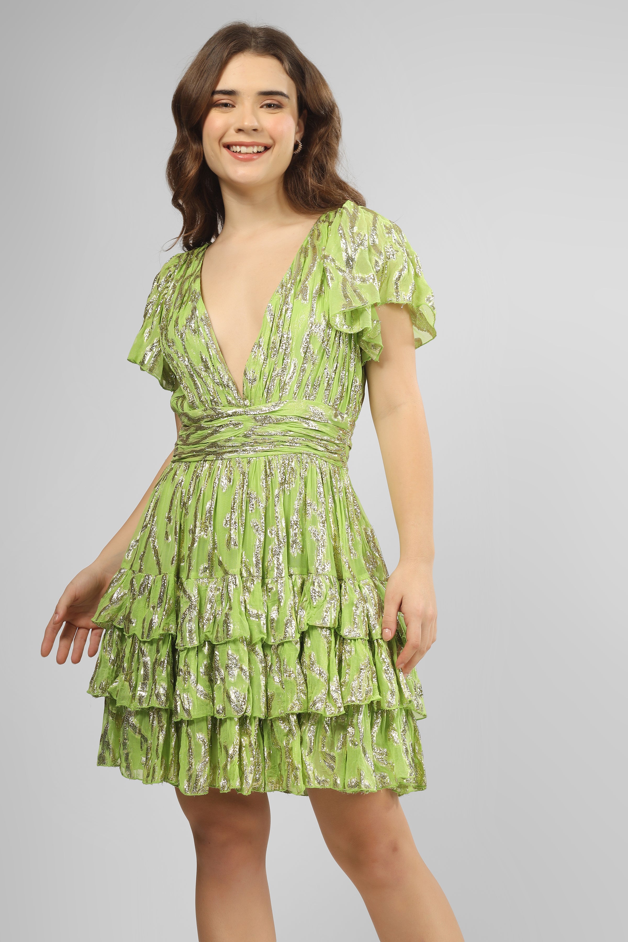 Madison Green Metallic Printed Mini Dress for Women - Elegant Party & Night Out Outfit - Perfect for Cocktail Parties, Date Nights & Special Occasions