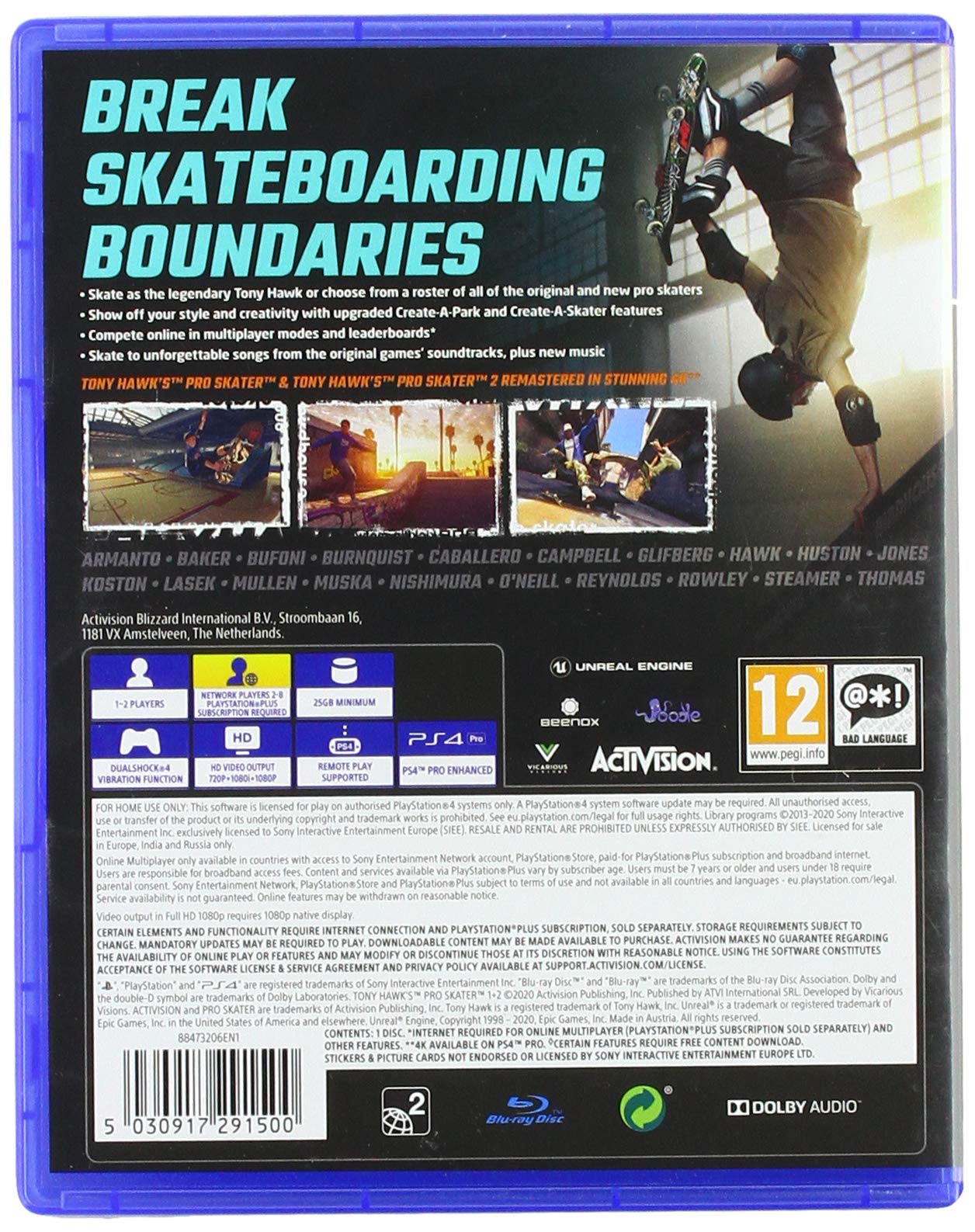 Tony Hawk's Pro Skater 1 + 2 - PlayStation 4 Game (Amazon Exclusive) | Classic Skateboarding Video Game for PS4 - Perfect for Fans of Extreme Sports and Retro Gaming
