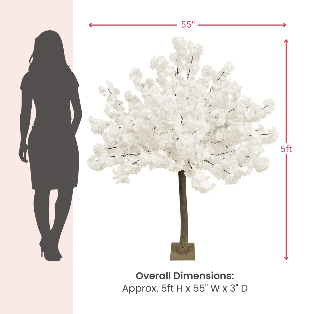 5ft White Cherry Blossom Tree Backdrop Frame Stand - Artificial Floral Decor for Wedding, Party & Photo Booth Background | Indoor/Outdoor Event Decoration