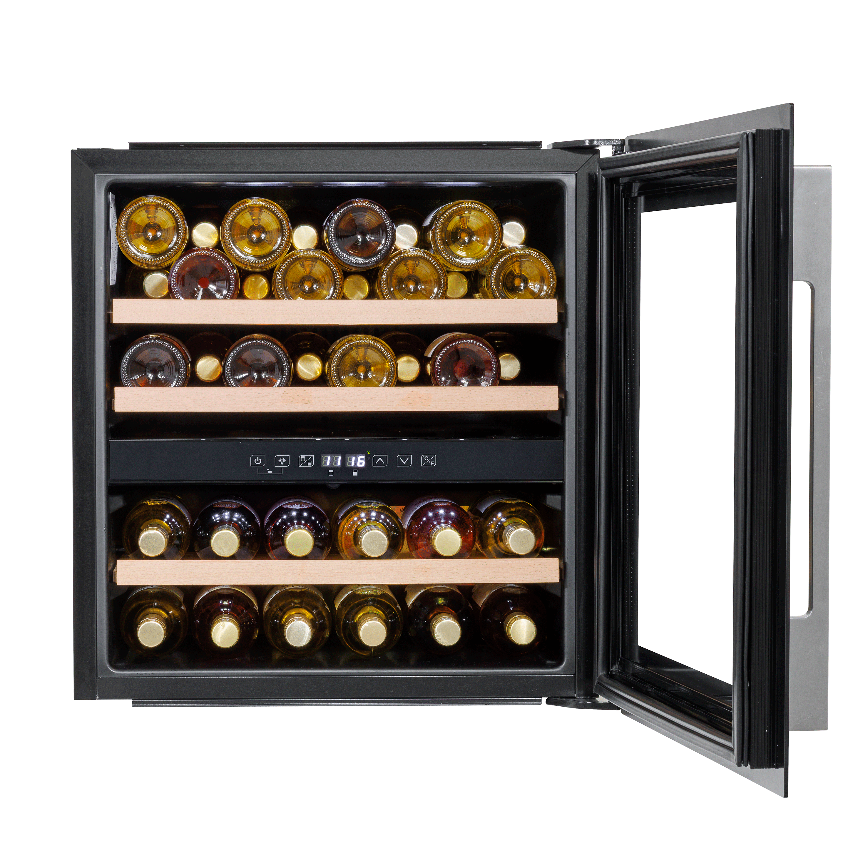 Baridi 60cm Built-In 36 Bottle Dual Zone Wine Cooler with Beech Wood Shelves - Black (DH117) | Perfect for Home Bars, Restaurants & Wine Cellars | Energy Efficient & Quiet Cooling