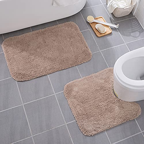 Premium 2-Piece Bathroom Rug Set - Ultra Soft, Absorbent & Non-Slip Bath Mats - Washable Contour Rugs for Bathroom & Tub - Wood Color (50x80cm + 55x50cm) - Perfect for Cozy Bathrooms, Spa-Like Showers & Wet Areas