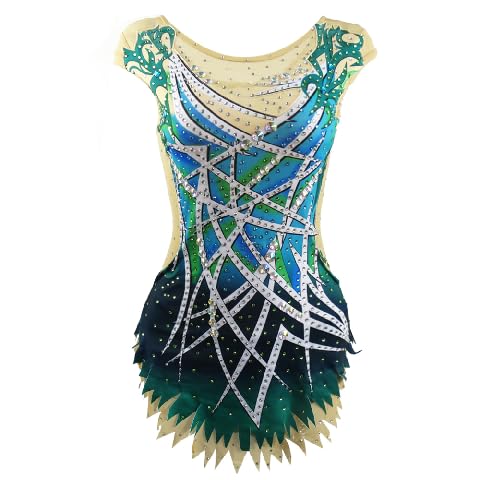 Custom Design Girls Rhythmic Gymnastics Leotard with Diamond Print - Sparkly Tank Leotards for Kids & Teens - Perfect for Competitions, Performances & Dance Practice