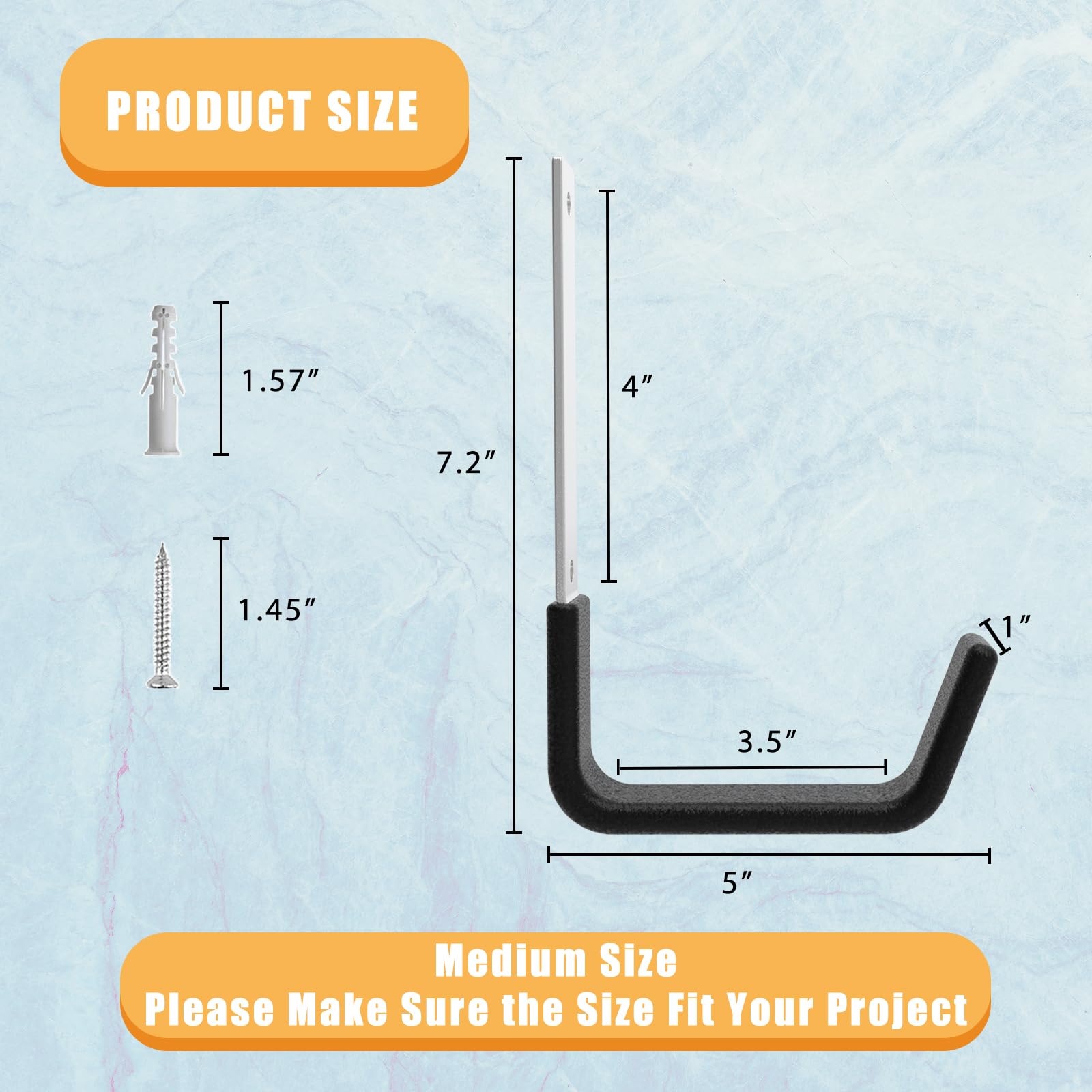Heavy Duty Utility Hooks for Garage Storage - 2 Pack Wall Mount Hooks for Bike, Ladder, Hose, Leaf Blower & More - Durable Garage Organization Hooks for Home & Workshop Use