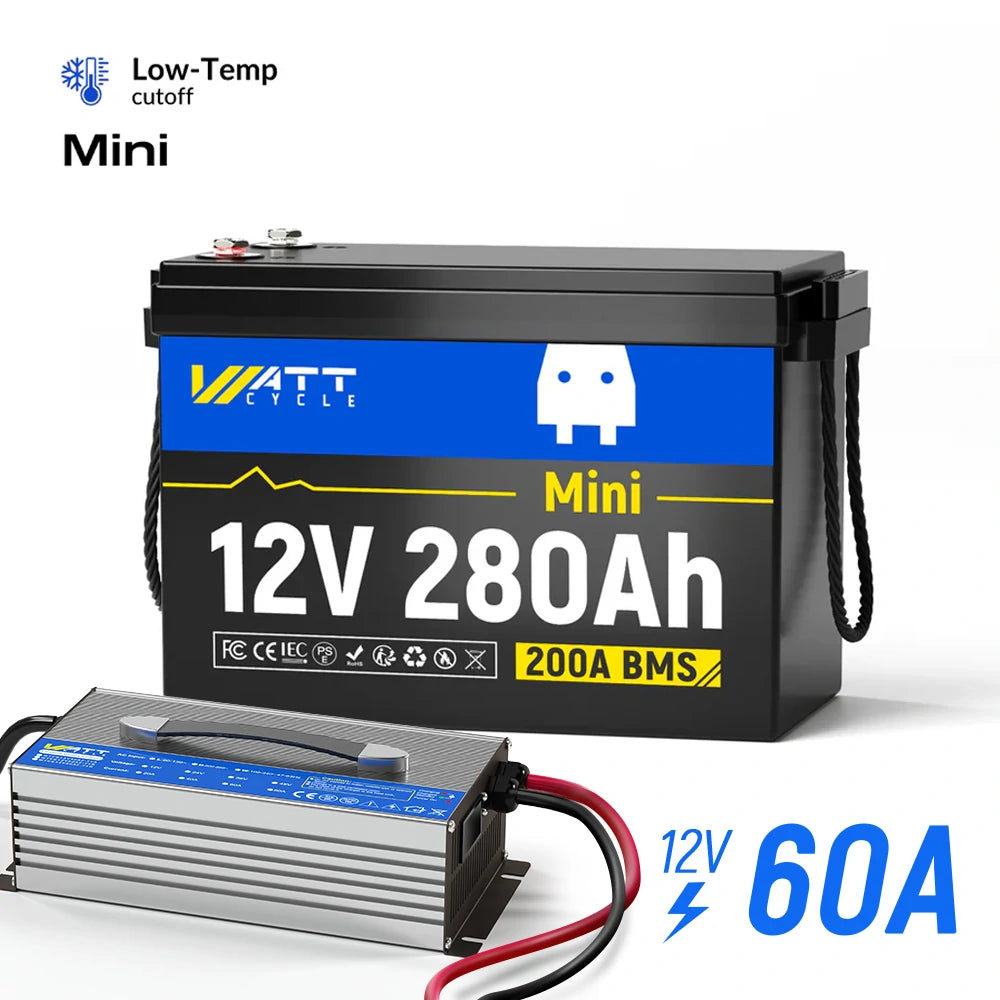 Upgraded Smart Version 12V 280Ah Mini LiFePO4 Lithium Battery - Perfect for Solar Power Systems, RVs, Marine & Off-Grid Applications
