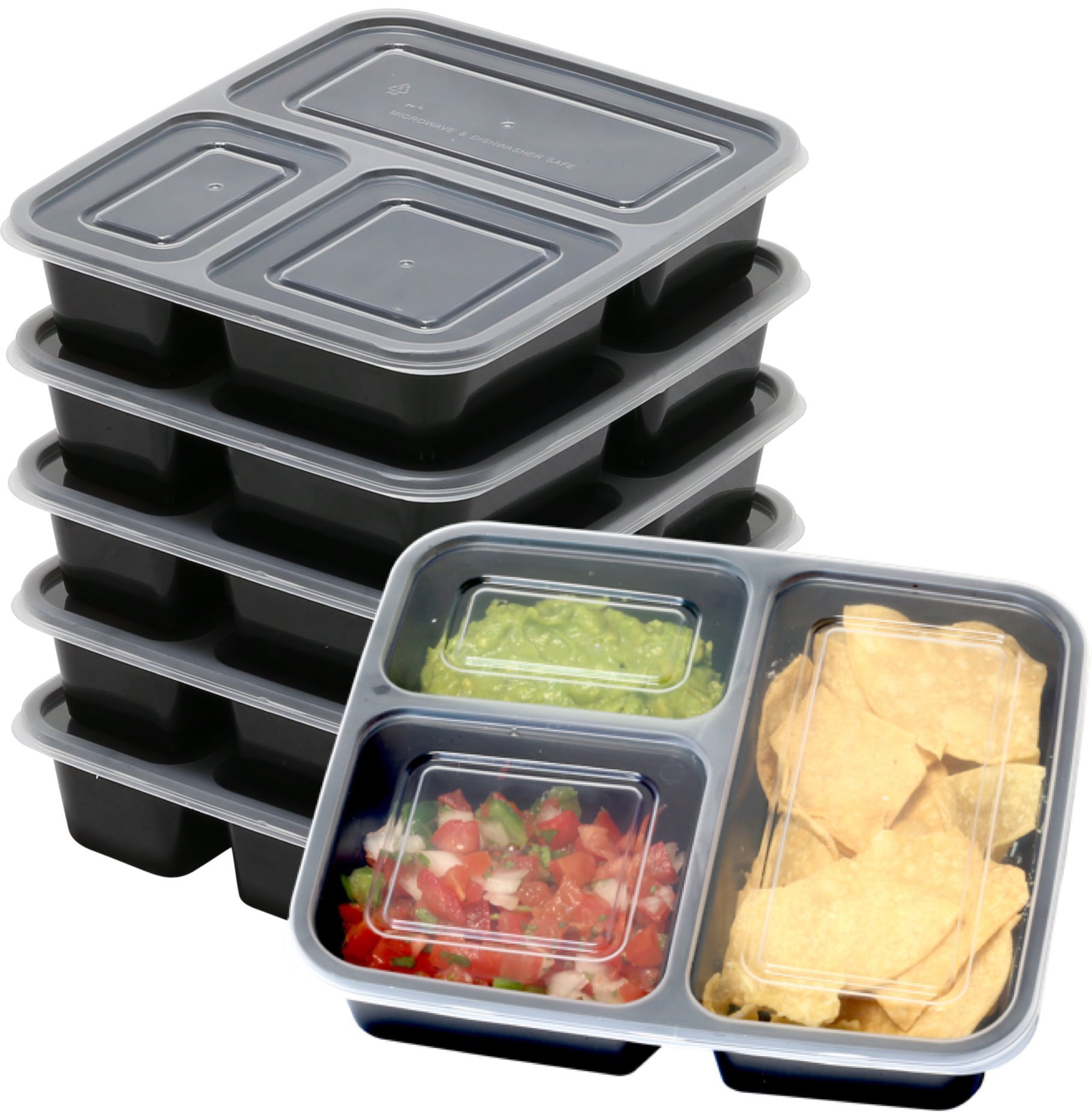 6-Pack SimpleHouseware 3-Compartment BPA-Free Meal Prep Containers - 36oz Food Storage Boxes with Lids for Lunch, Leftovers & Portion Control - Perfect for Meal Prepping, Office Lunch & Healthy Eating