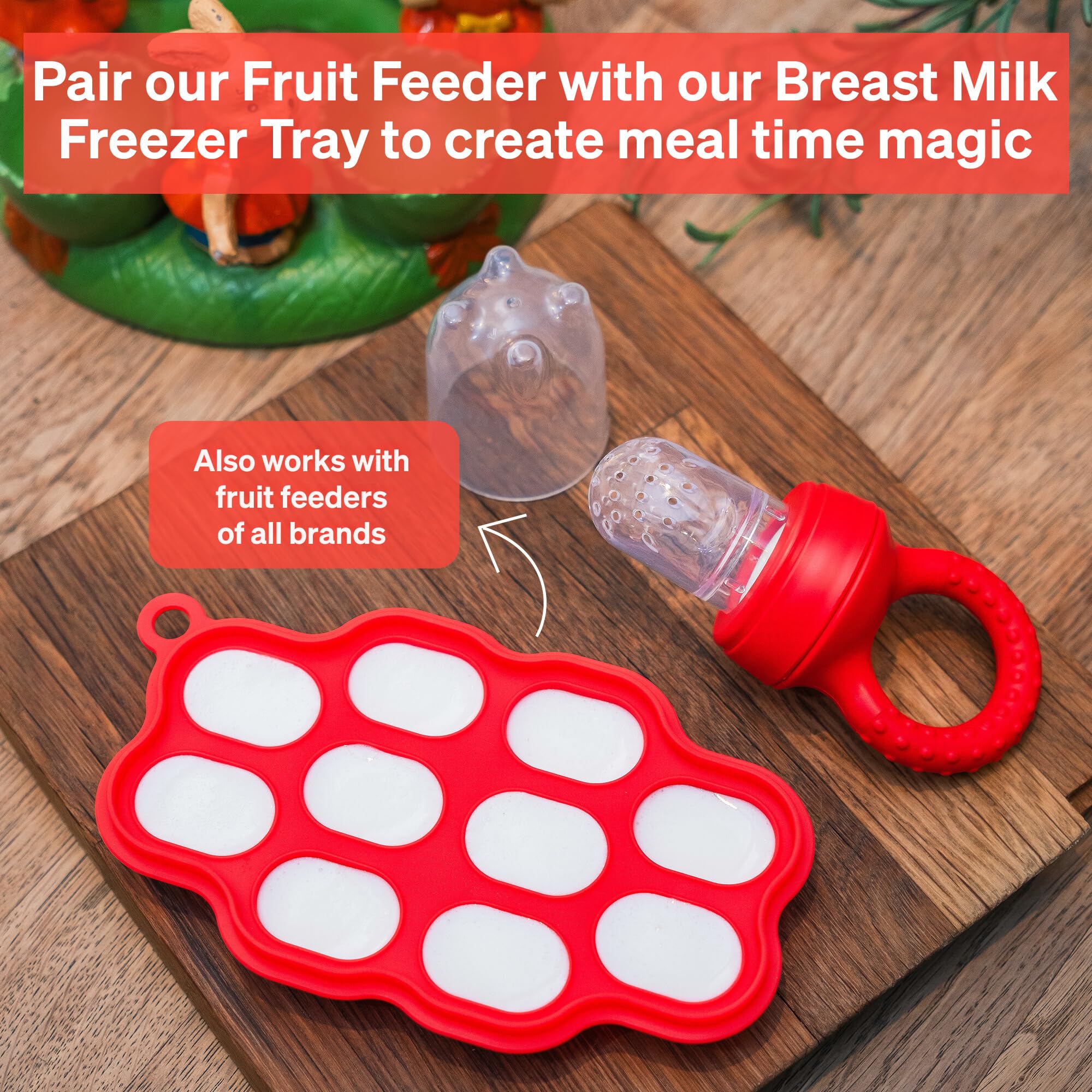 LoveNoobs™ 2-Pack Silicone Baby Food Freezer Tray - 10 Cup Popsicle Mold & Feeder for Homemade Baby Food, Breastmilk Storage - BPA-Free, Dishwasher Safe - Perfect for Baby-Led Weaning & Healthy Snacks (Red)