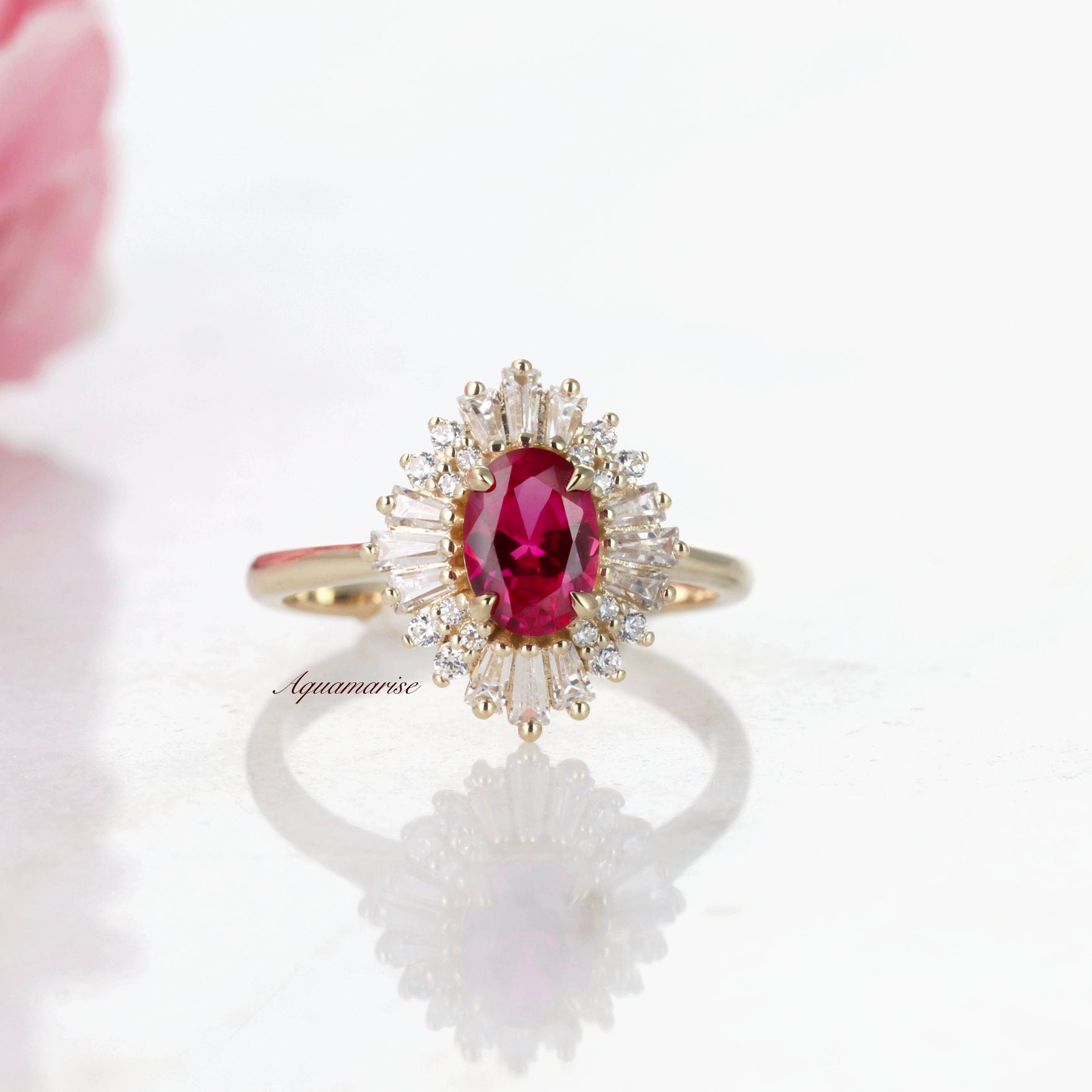 14K Solid Yellow Gold Victoria Natural Ruby Engagement Ring - Perfect for Proposals, Anniversaries & Romantic Gifts