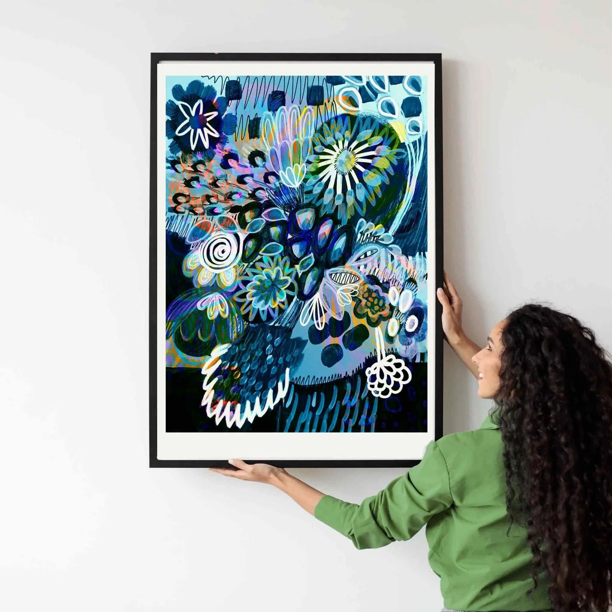 Modern Abstract Wall Art Print - Moody Blues Mixed Bunch Canvas Painting - Perfect for Living Room, Bedroom & Office Decor