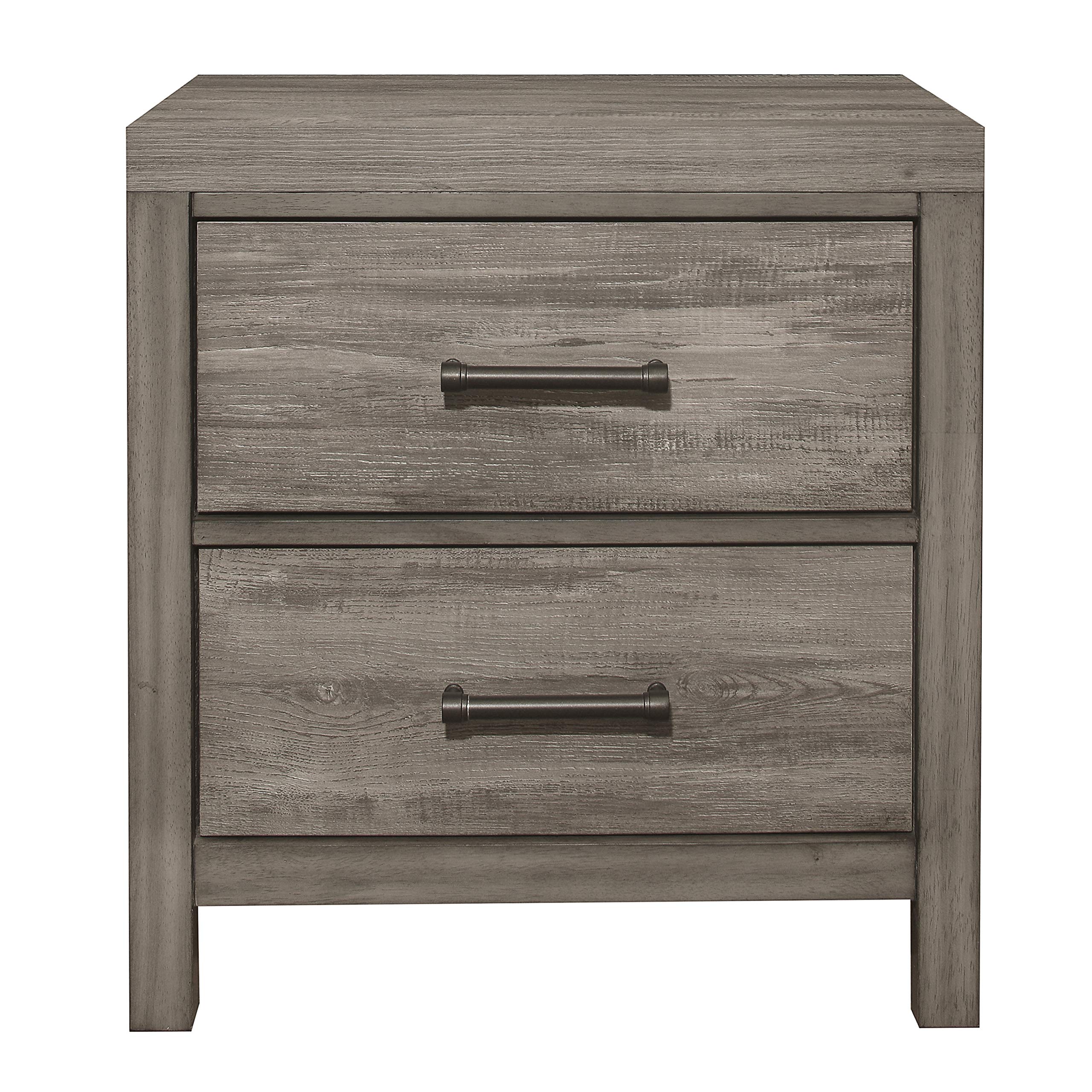 Lexicon Wallan 2-Drawer Nightstand in Weathered Gray Finish - Modern Bedside Table for Bedroom with Storage Space | Perfect for Small Spaces, Apartments & Guest Rooms