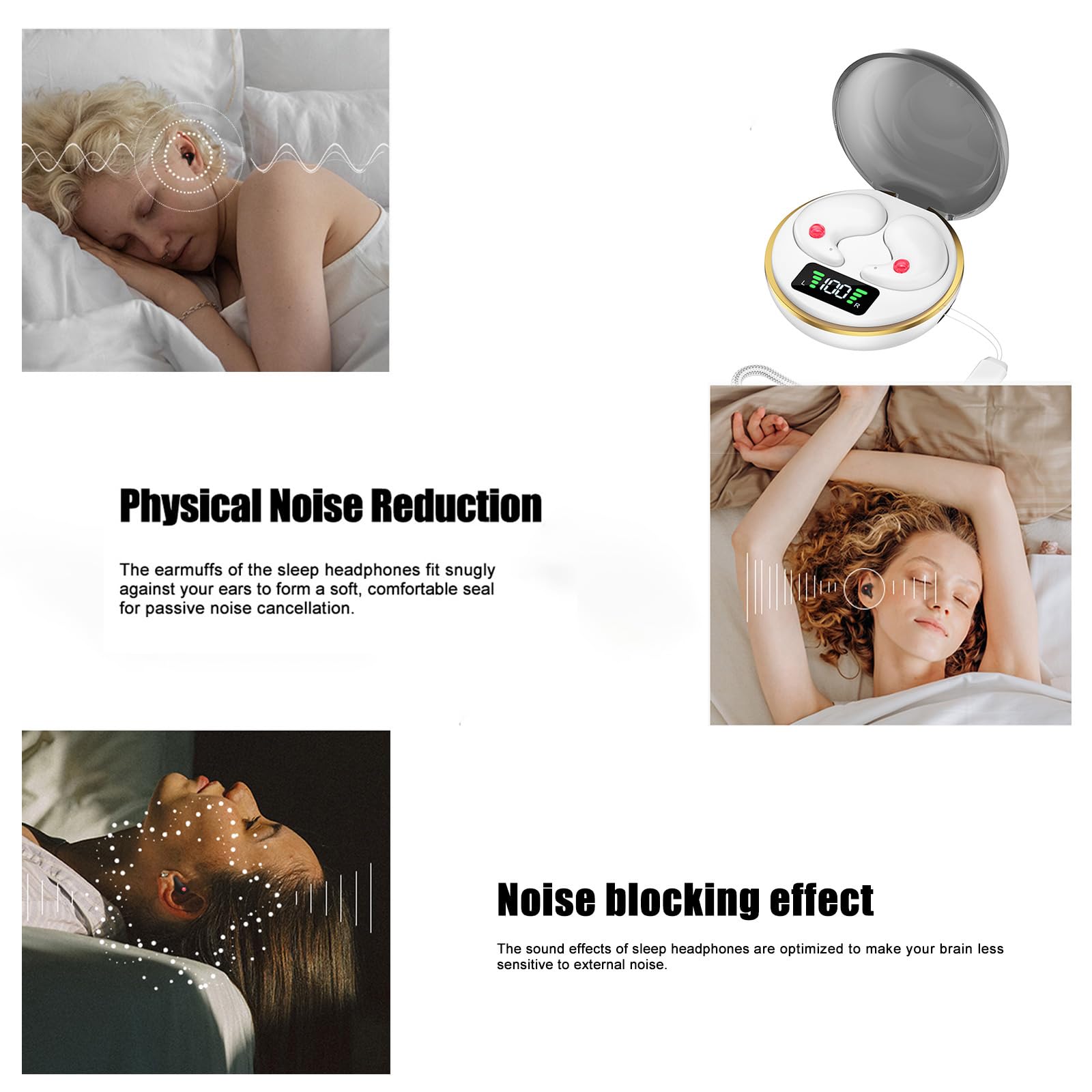 Wireless Sleep Earbuds with Noise Cancelling & Mic | Bluetooth Headphones for Sleeping | True Wireless Earbuds for Side Sleepers | Comfortable for Night Use & Travel