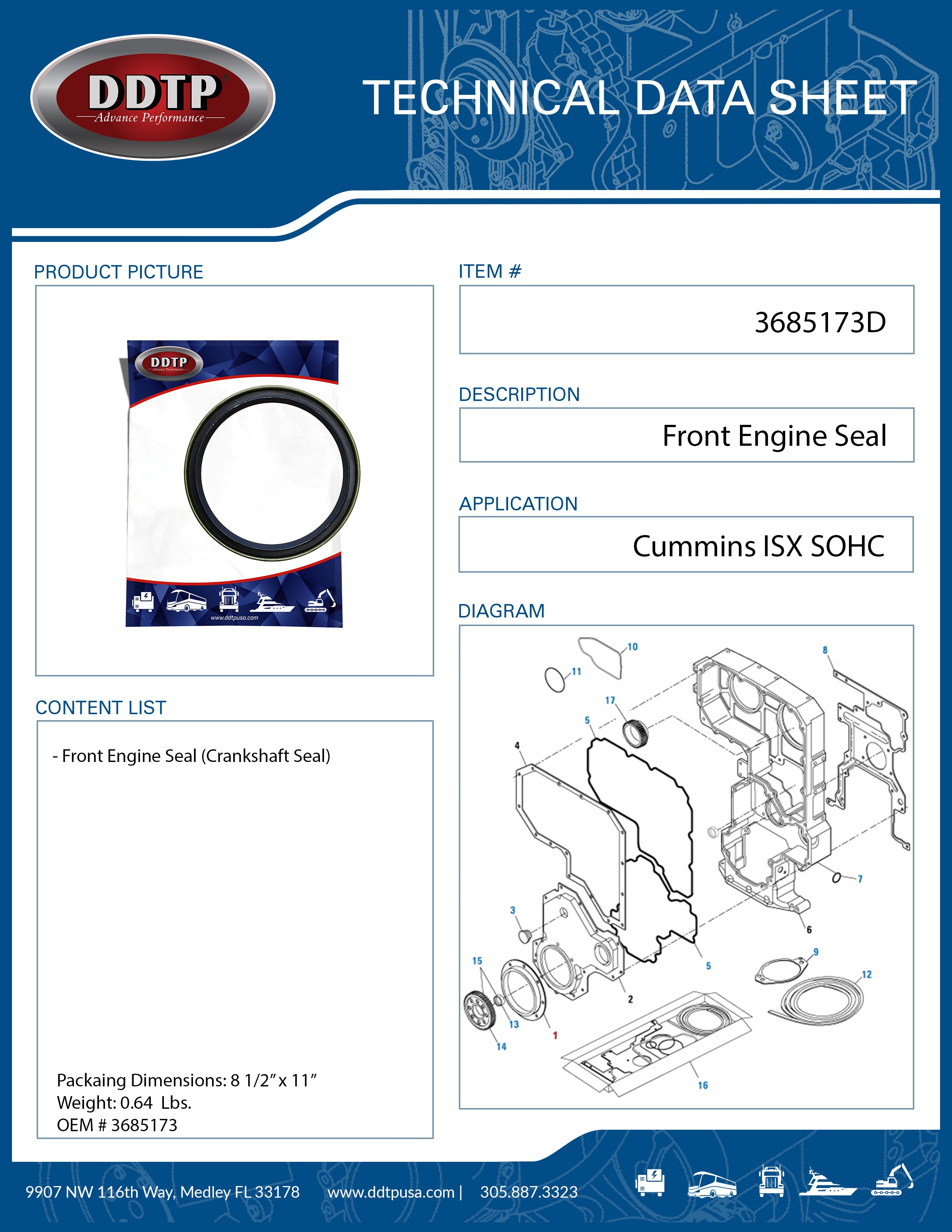 Cummins ISX Front Engine Seal 3685173 - Single Overhead Camshaft Replacement Part for Heavy Duty Trucks & Diesel Engines | Perfect for Engine Repair & Maintenance