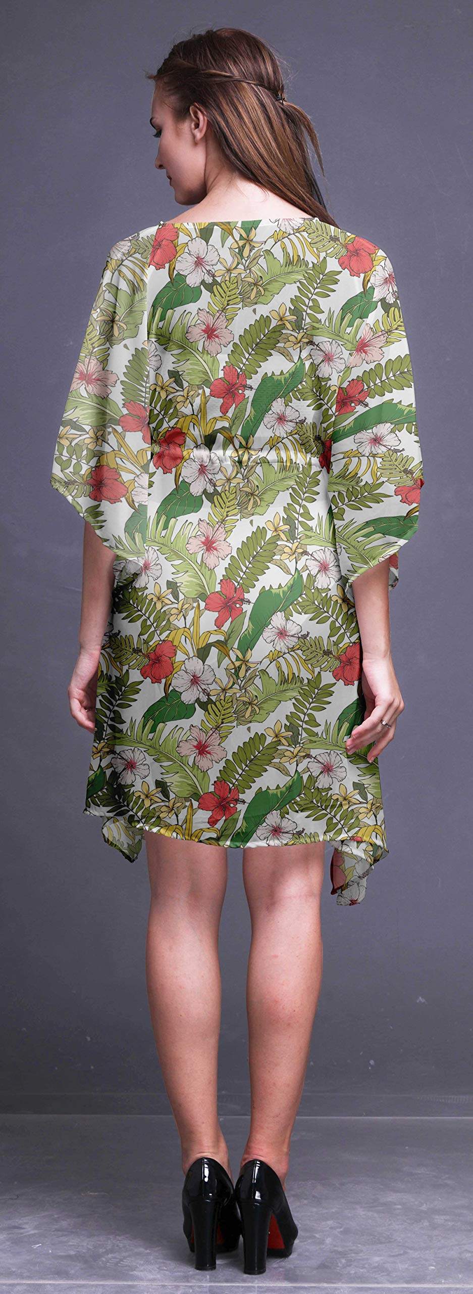 Bimba Women's Short Caftan Midi Dress - Beach Cover Up Swimwear, Summer Boho Kaftan Dress for Pool, Vacation & Resort Wear