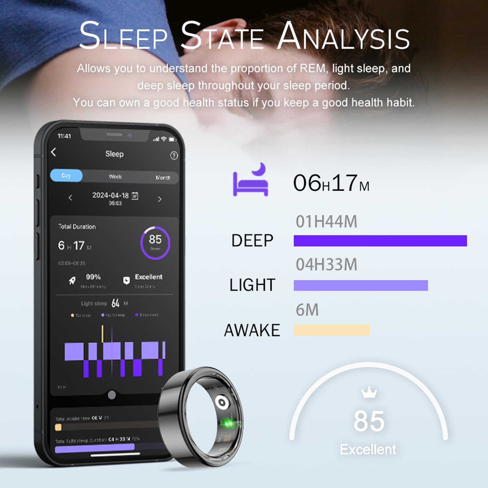 Smart Fitness Ring Tracker for Men & Women - Heart Rate, Blood Oxygen, Sleep Monitor - Step Counter, Calorie & Distance Tracking - Compatible with Android & iOS (Black) - Perfect for Running, Gym & Daily Activity Tracking
