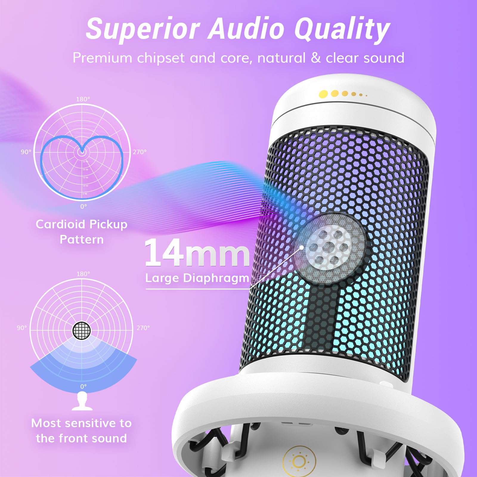 TONOR TC320 USB Gaming Microphone with RGB Lighting & Gain Control - Condenser PC Mic for Streaming, Podcasting, Recording on Twitch, YouTube, Discord - Compatible with Mac, PS4, PS5, Nintendo Switch - Perfect for Home Studios & Professional Content Creation (White)
