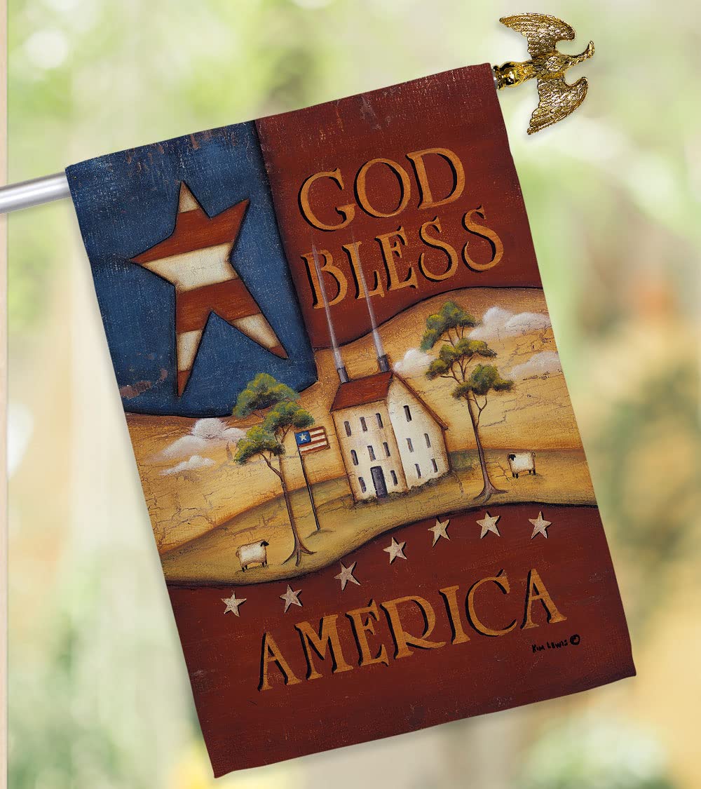 God Bless America Patriotic House Flag Set 28x40 with Pole - Outdoor Decor