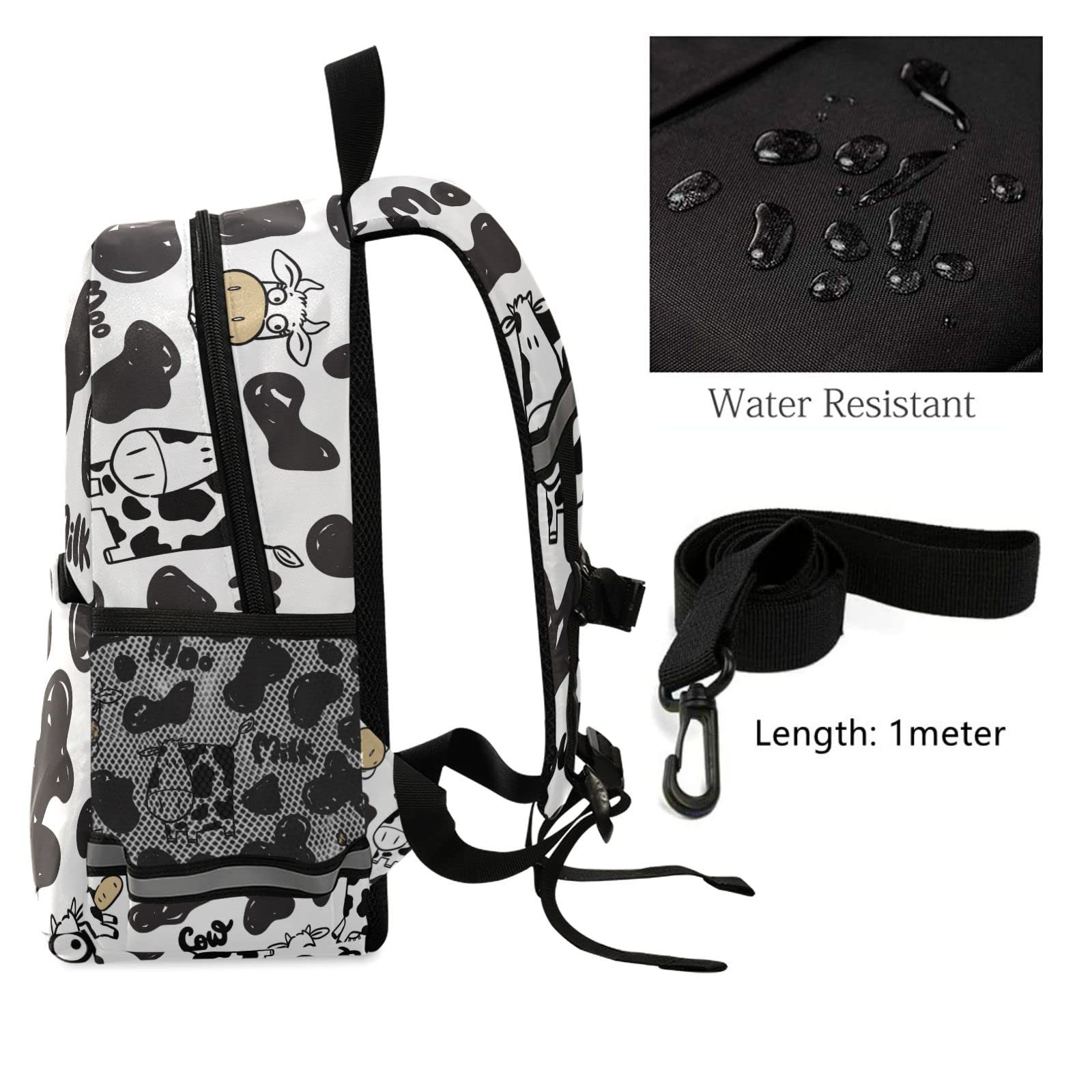 QUGRL Black & White Cow Print Kids Toddler Backpack with Adjustable Leash Harness - Cute Milk Themed Kindergarten School Bag for Preschool Boys & Girls Ages 3-8 - Perfect for Daycare, Travel & Outdoor Adventures